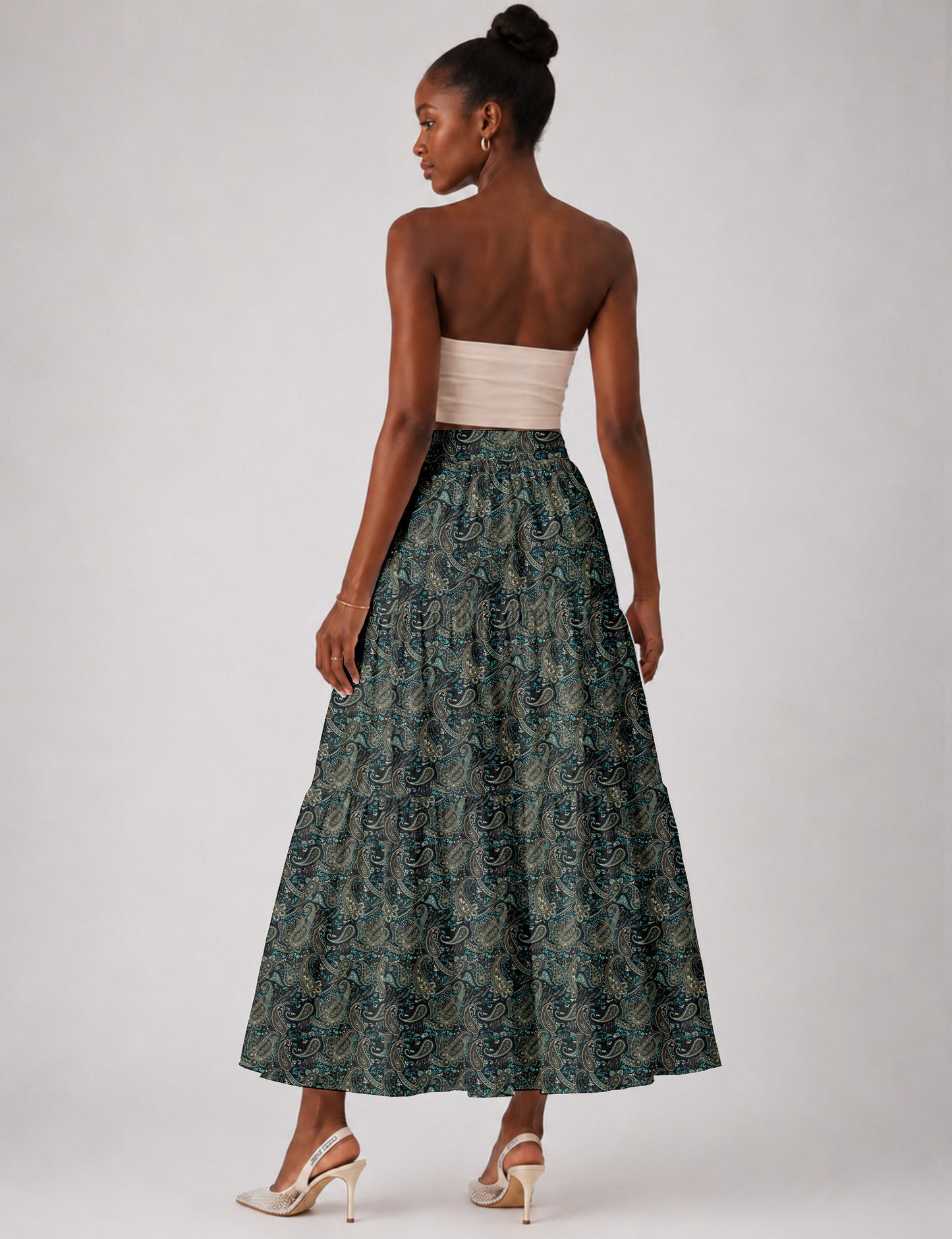 Midi Tiered Skirt - Blue Paisley