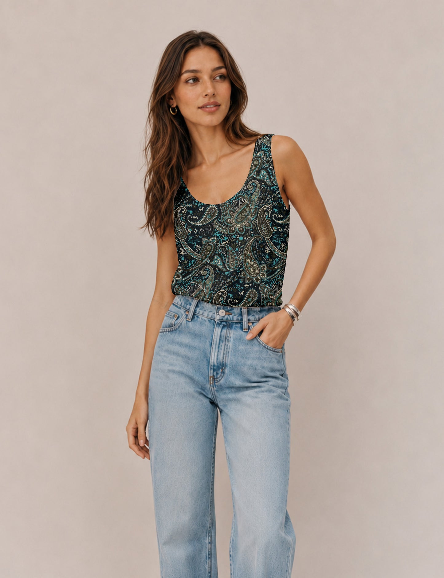 Sleeveless blouse - Blue Paisley