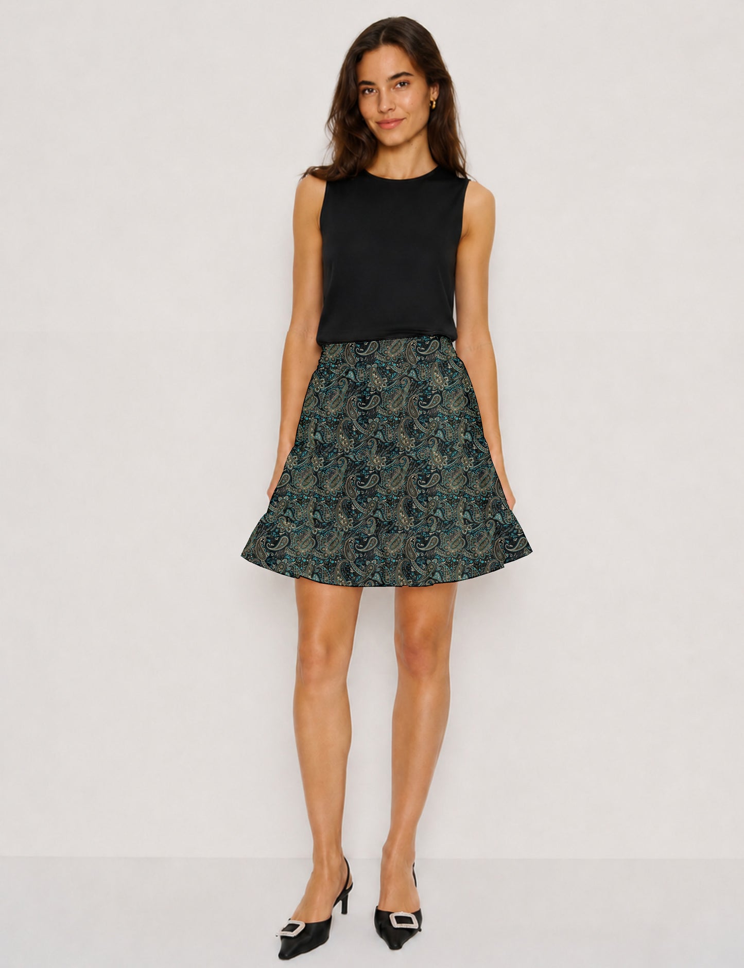 Short tiered skirt - Blue Paisley