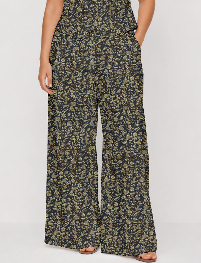 Wide leg pleated trouser - Blue Tropical