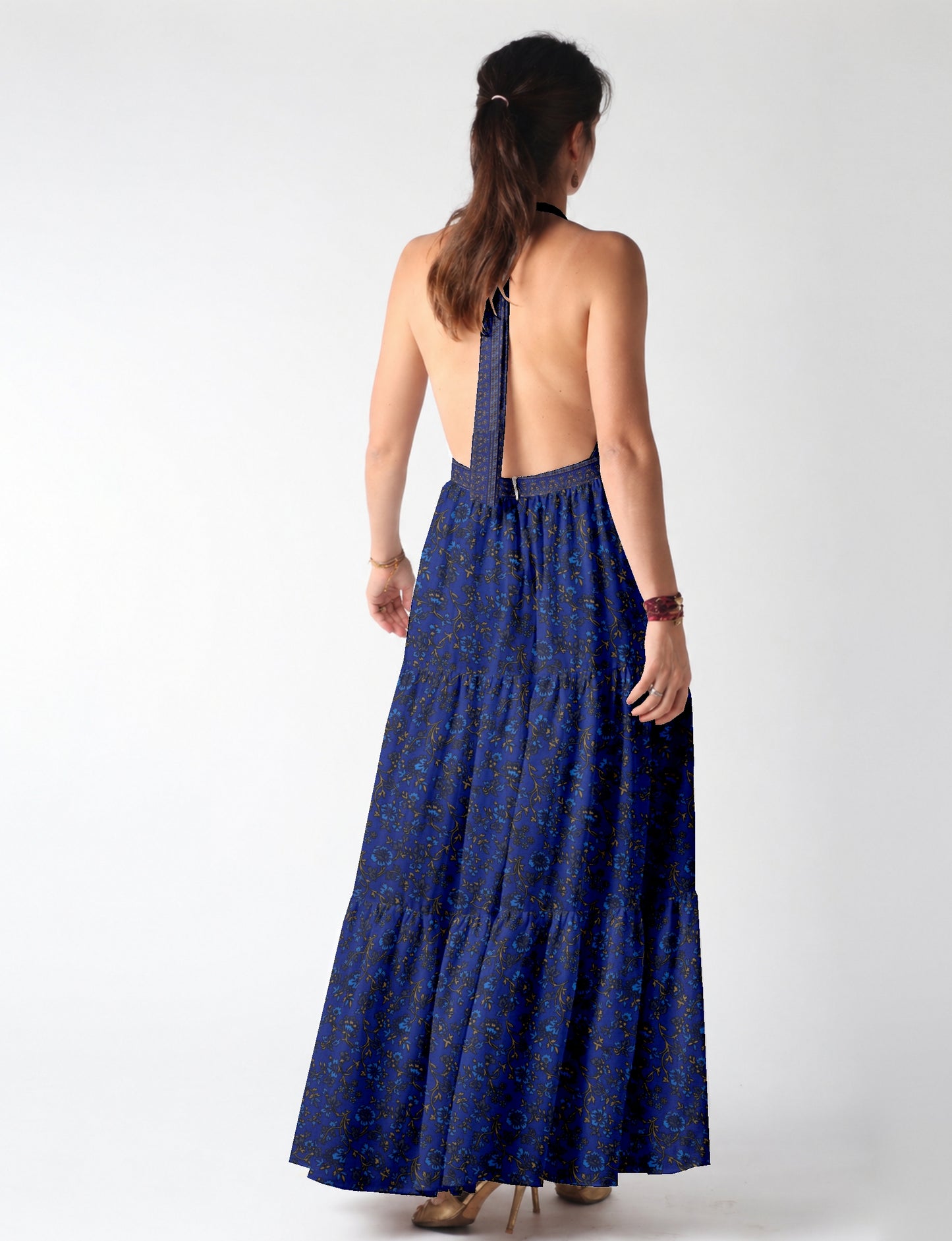 Flowy maxi tiered dress for vacations, brunch, and evening wear