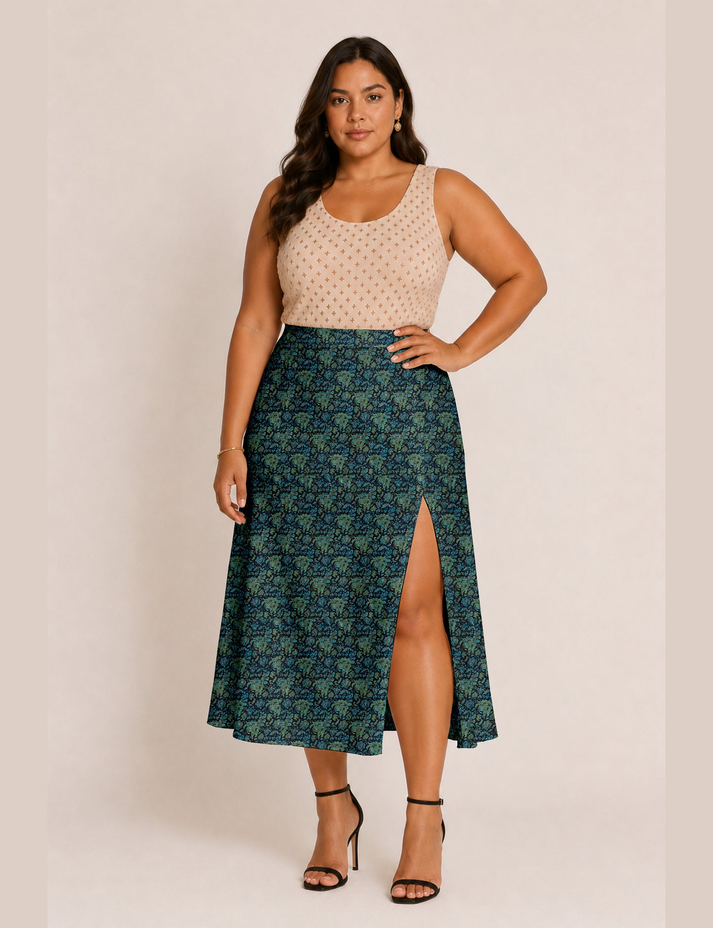 A line skirt with slit - Blue Tropical