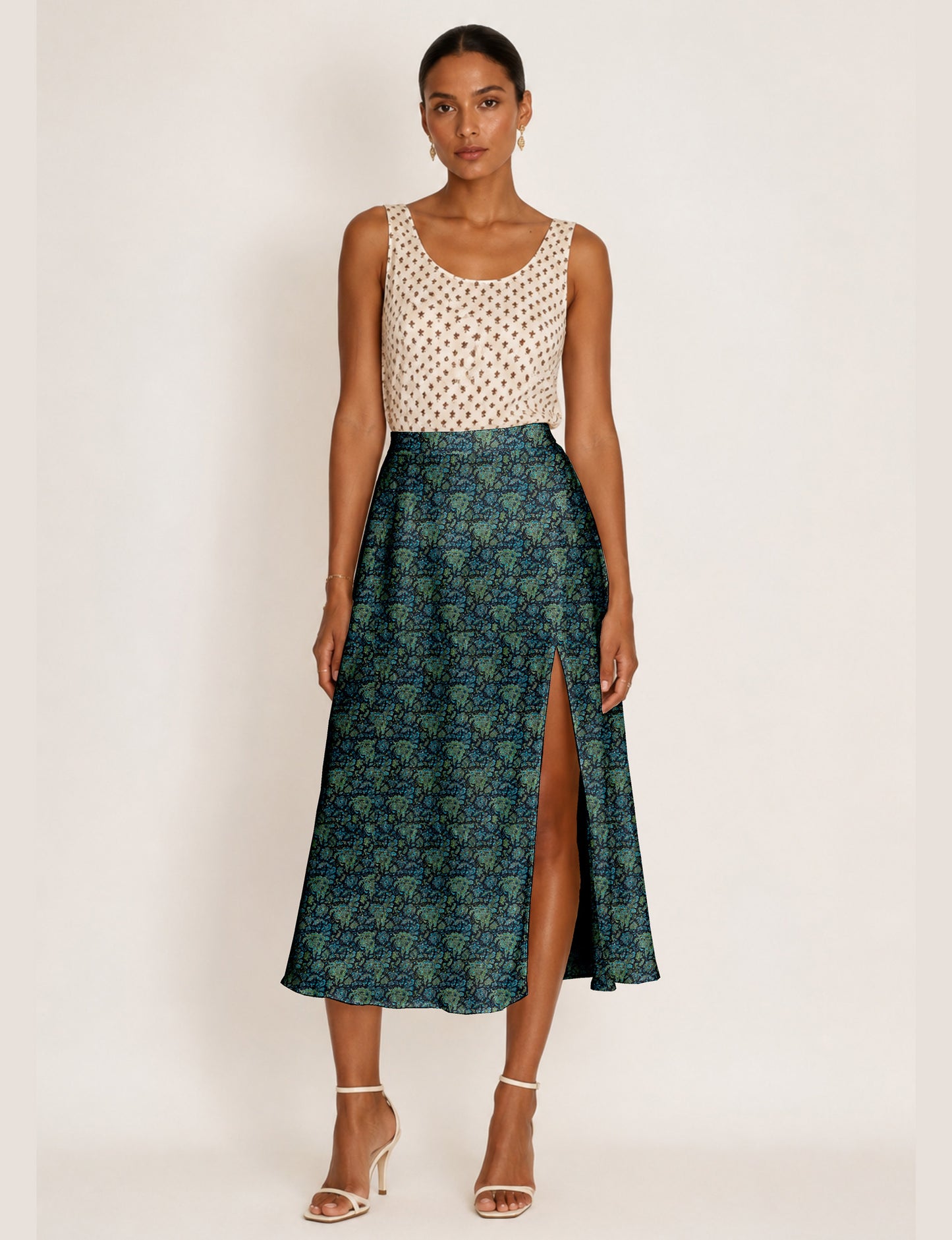 A line skirt with slit - Blue Tropical