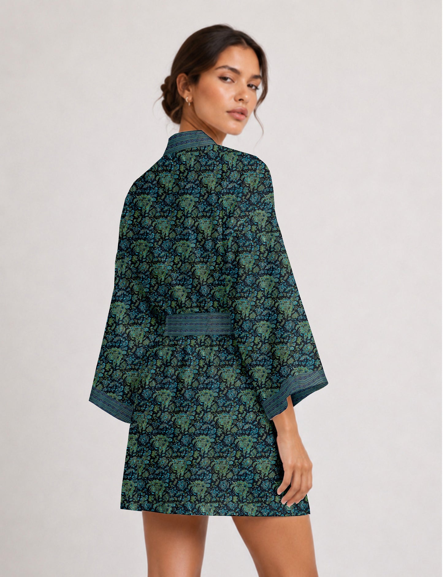 Short kimono robe - Blue Tropical