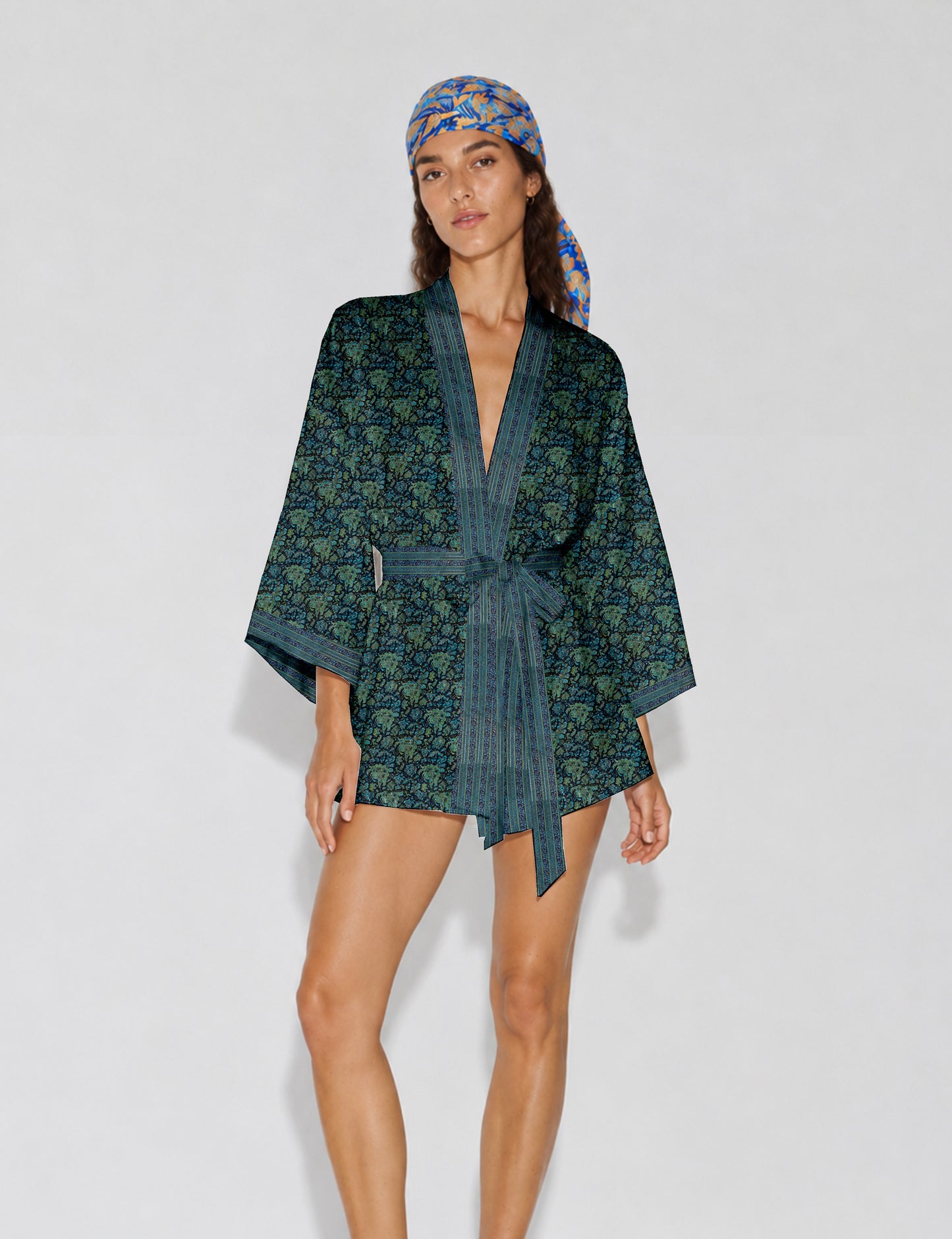 Short kimono robe - Blue Tropical