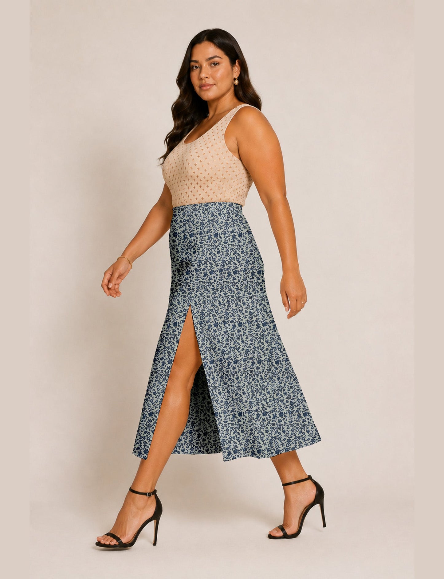 A line skirt with slit - Blue Tropical