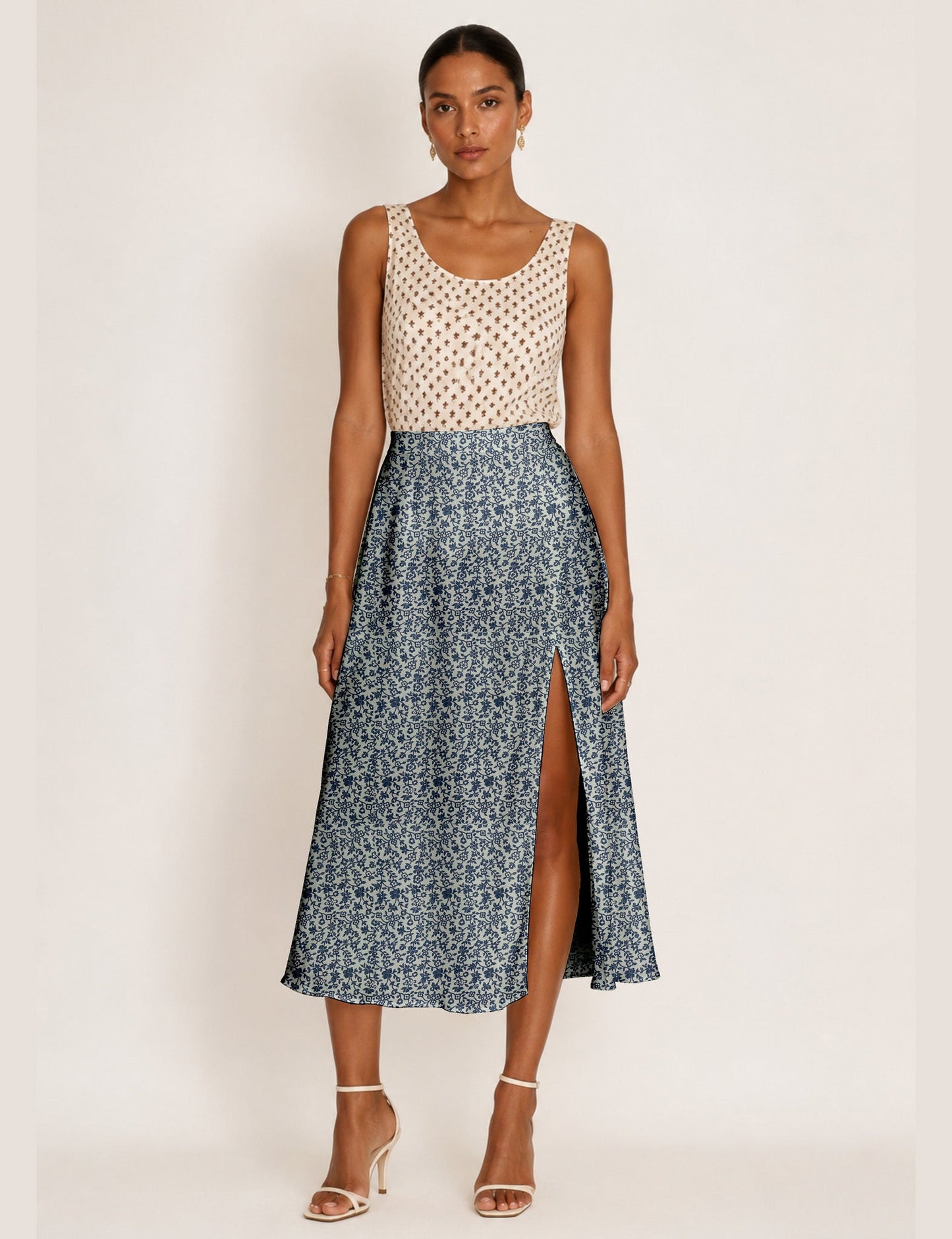 A line skirt with slit - Blue Tropical