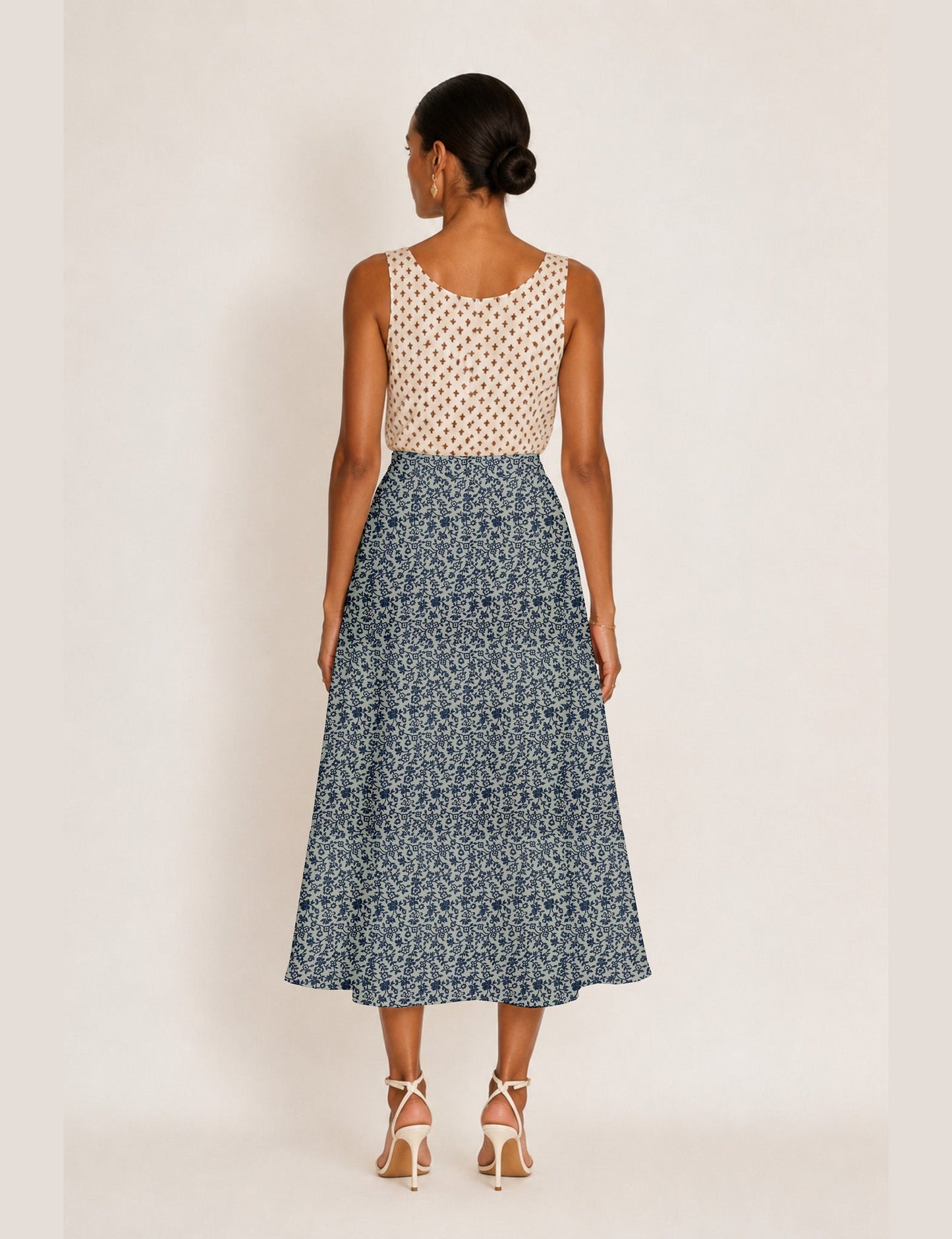 A line skirt with slit - Blue Tropical