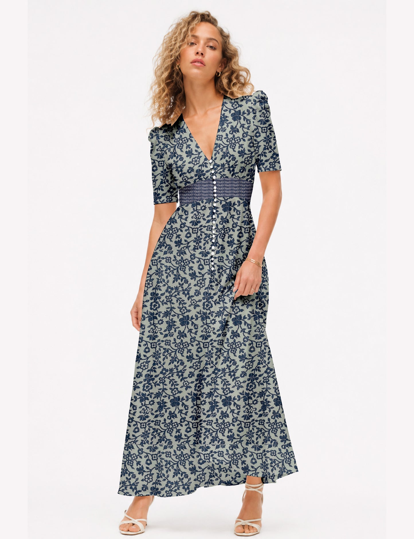 Maxi romantic dress - Blue Tropical