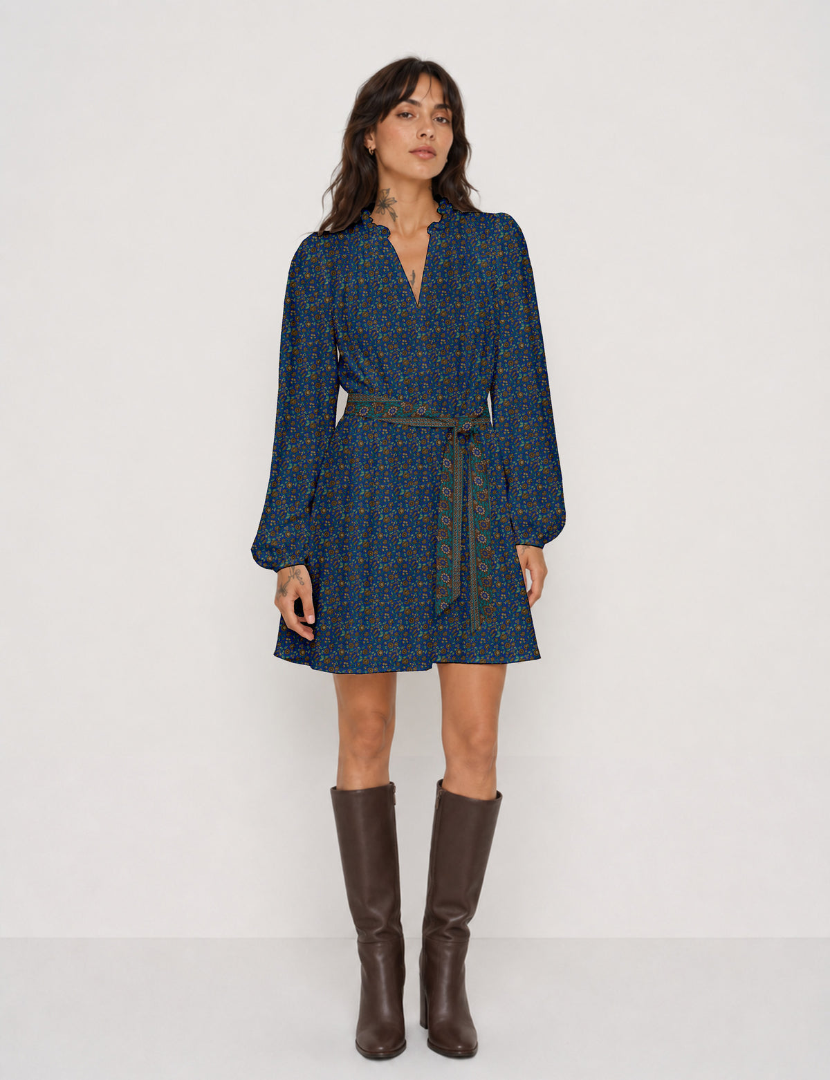 Robe évasée avec ceinture - Yellow Floral - Blue Tropical