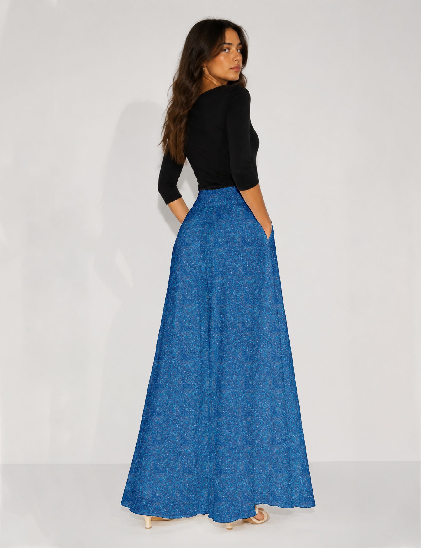 Wide Leg Palazzo Trousers - Blue Tropical