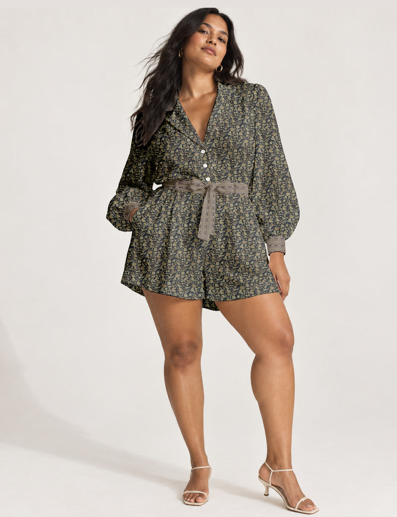 Playsuit with long sleeve - Blue Tropical