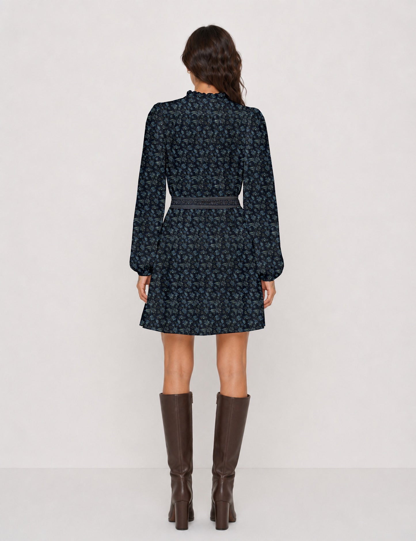 Swing dress with belt - Blue Tropical