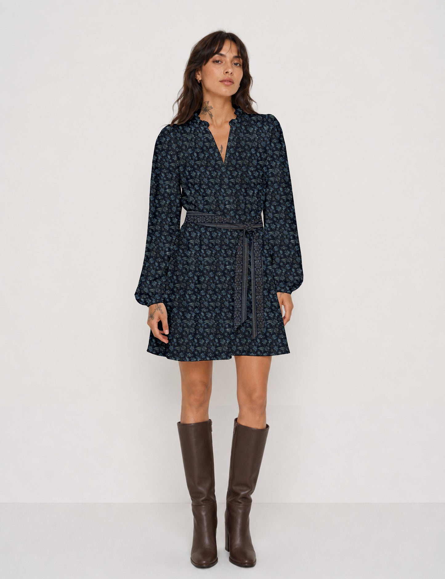 Swing dress with belt - Blue Tropical