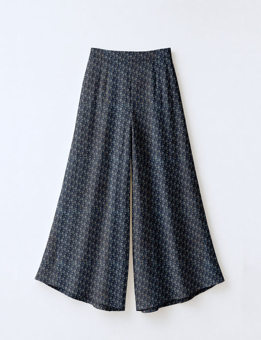 Wide Leg Palazzo Trousers - Blue Tropical