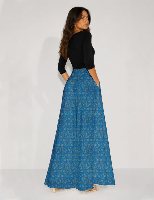 Wide Leg Palazzo Trousers - Blue Tropical