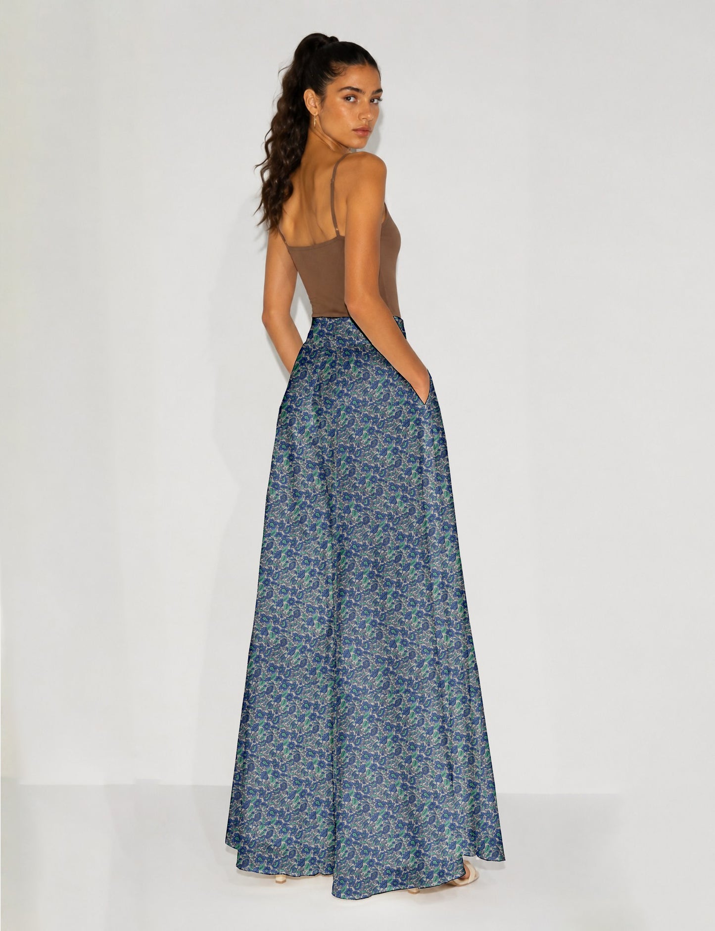 Wide Leg Palazzo Trousers - Blue Tropical