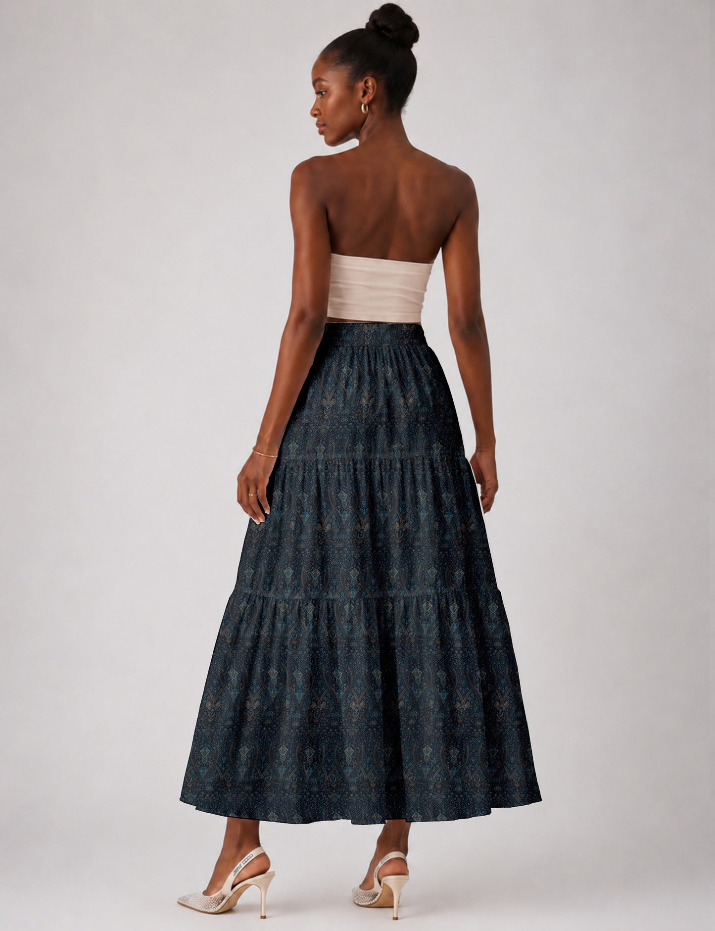 Midi Tiered Skirt - Blue Tropical