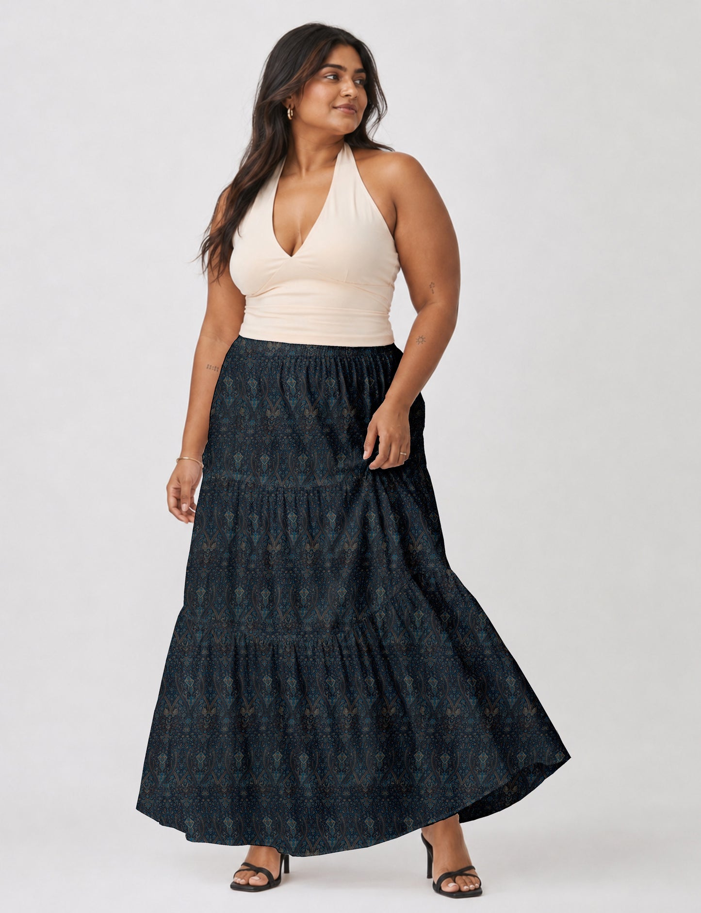 Midi Tiered Skirt - Blue Tropical