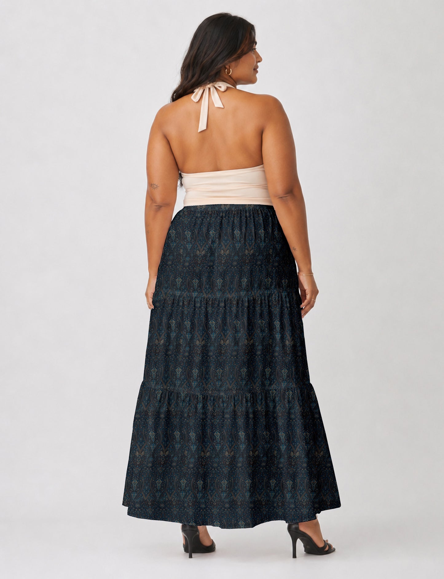 Midi Tiered Skirt - Blue Tropical