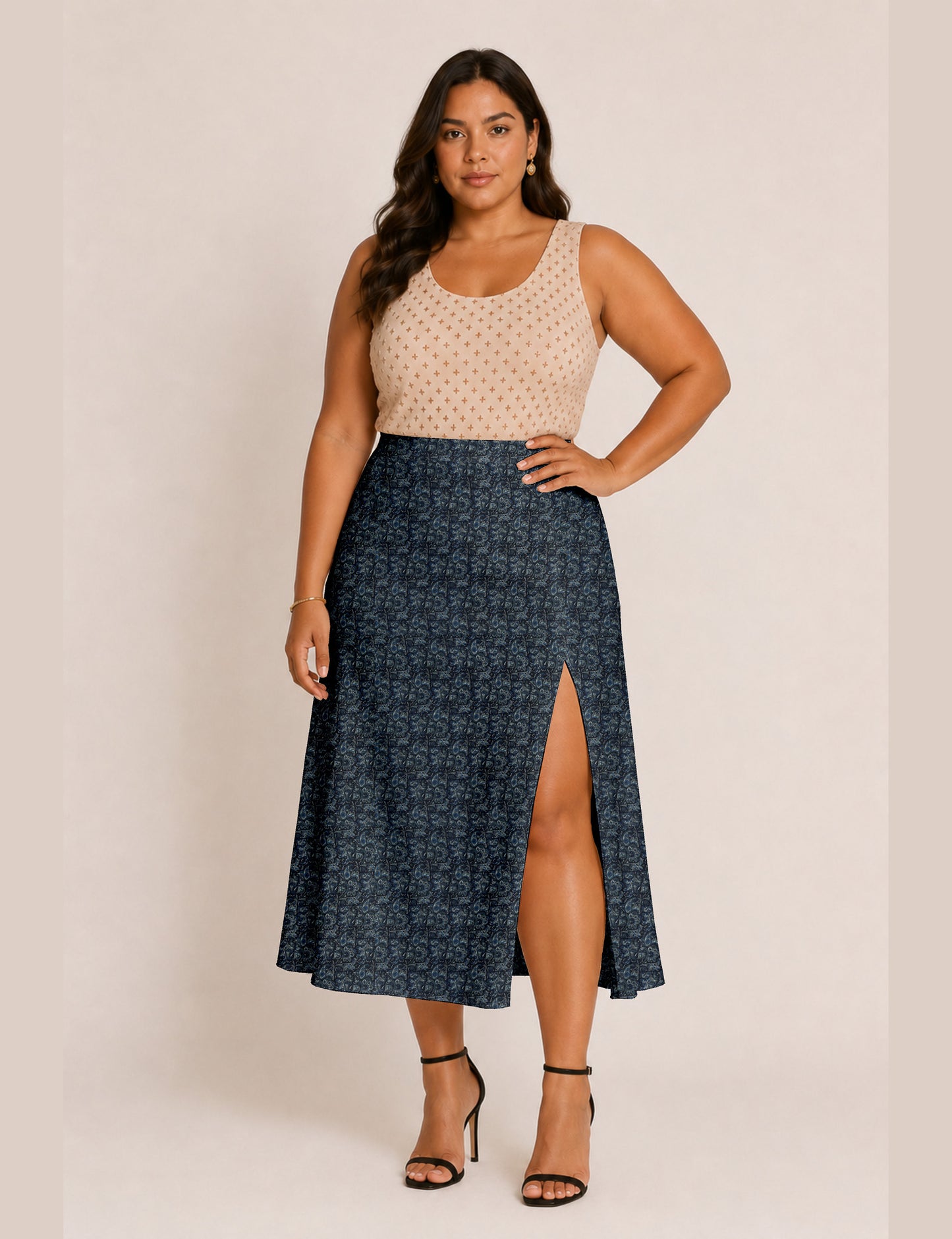 A line skirt with slit - Blue Tropical