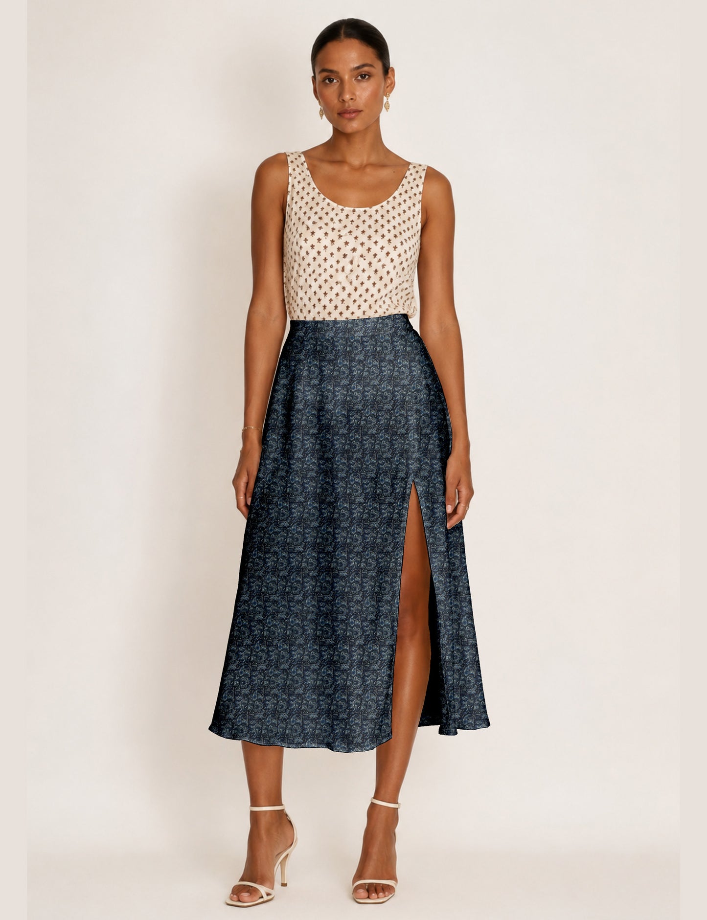 A line skirt with slit - Blue Tropical