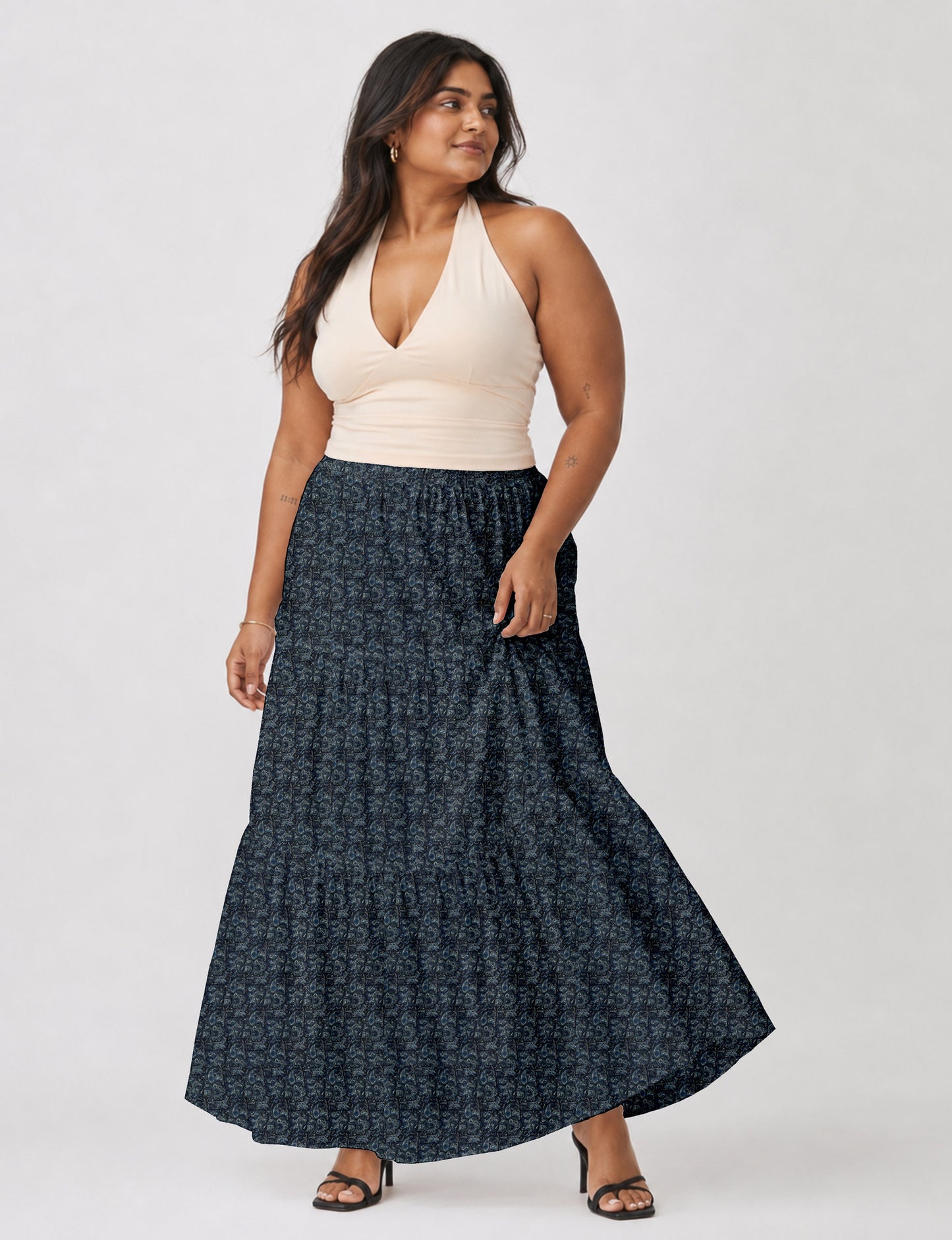 Midi Tiered Skirt - Blue Tropical