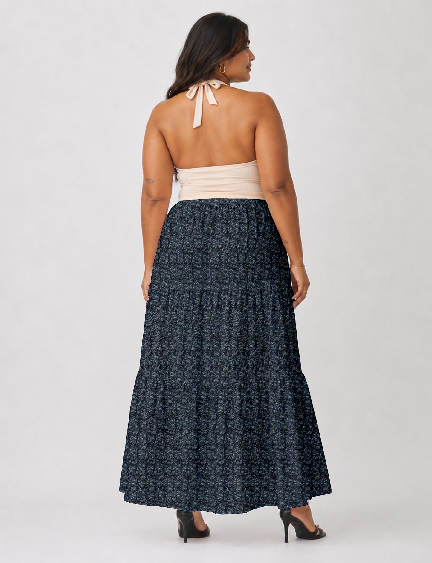 Midi Tiered Skirt - Blue Tropical