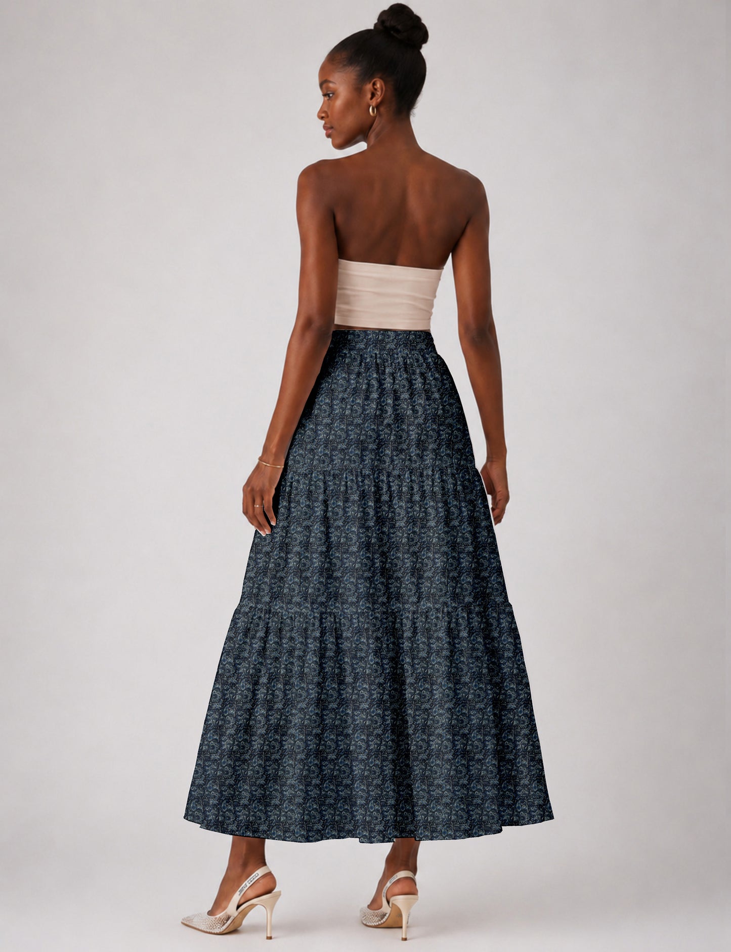 Midi Tiered Skirt - Blue Tropical