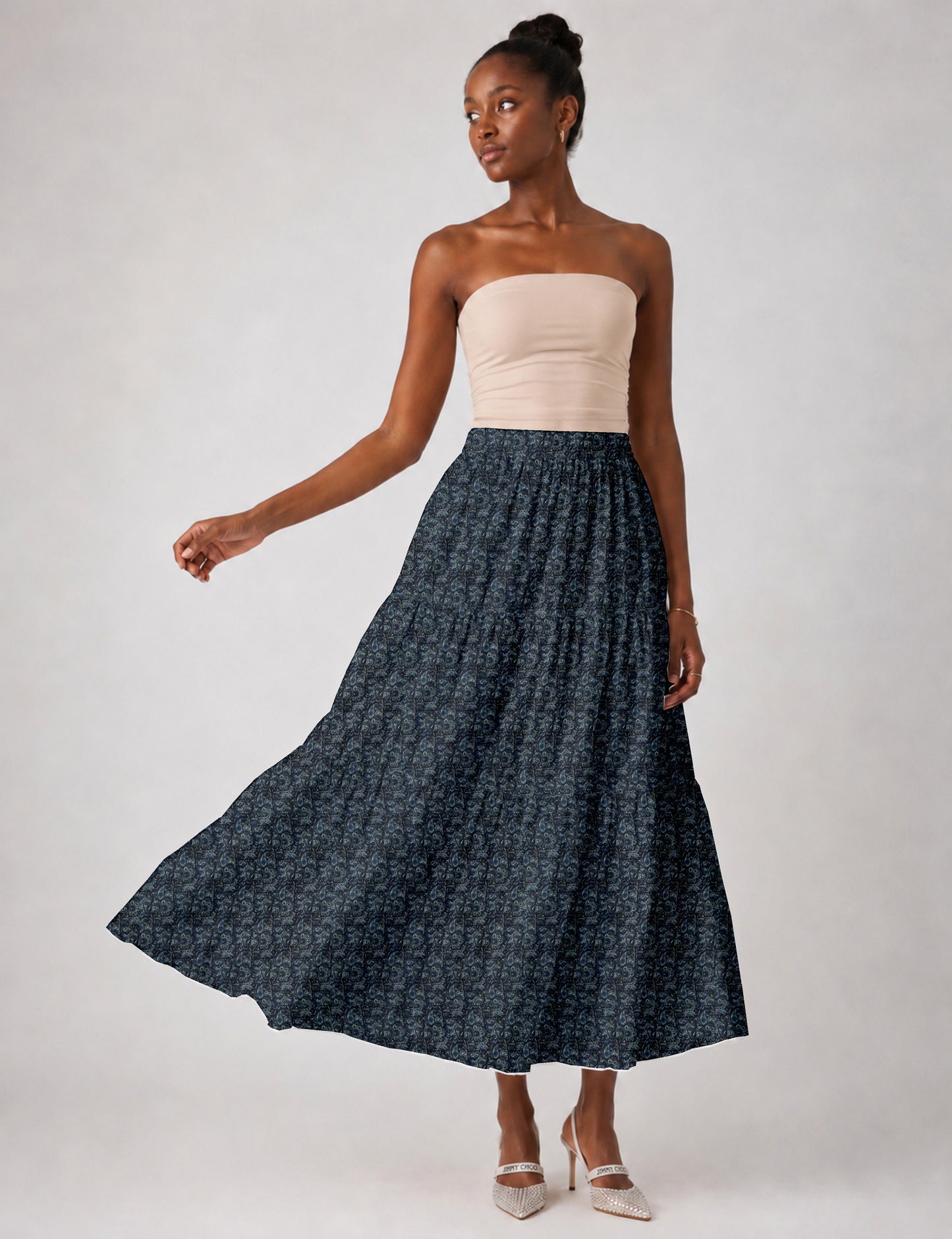 Midi Tiered Skirt - Blue Tropical