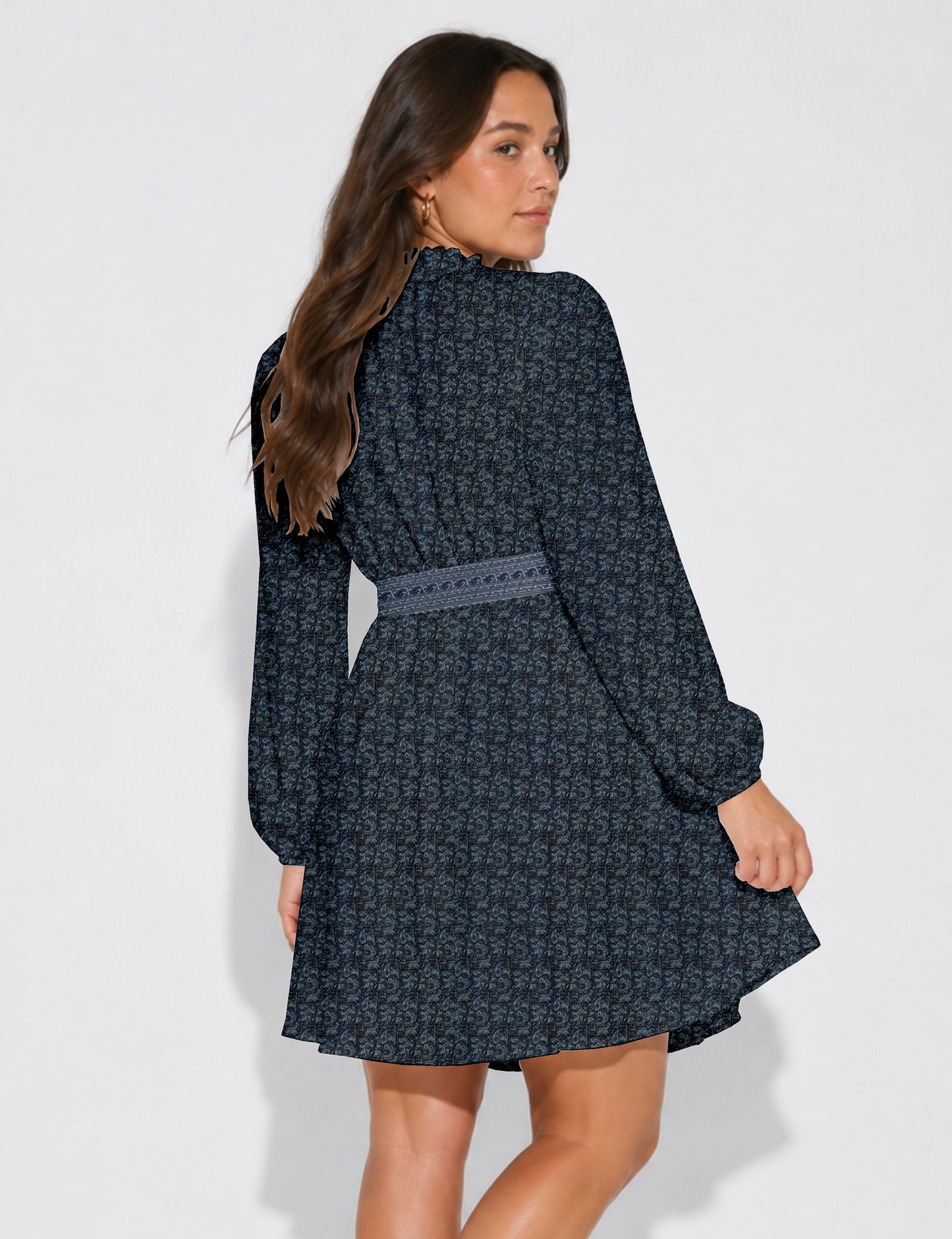 Swing dress with belt - Blue Tropical