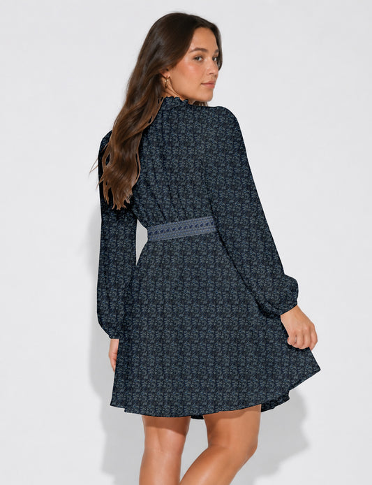 Swing dress with belt - Blue Tropical