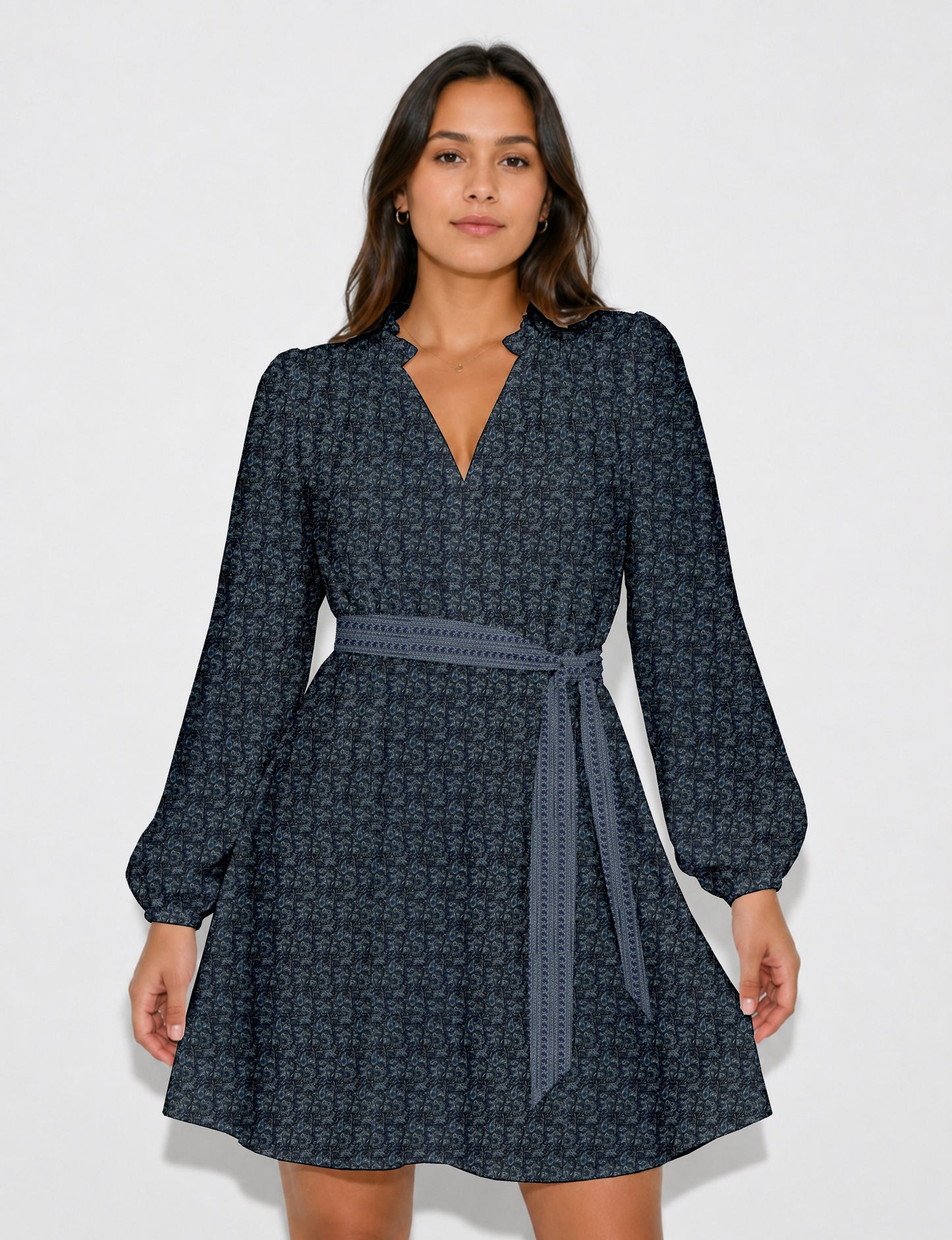 Swing dress with belt - Blue Tropical