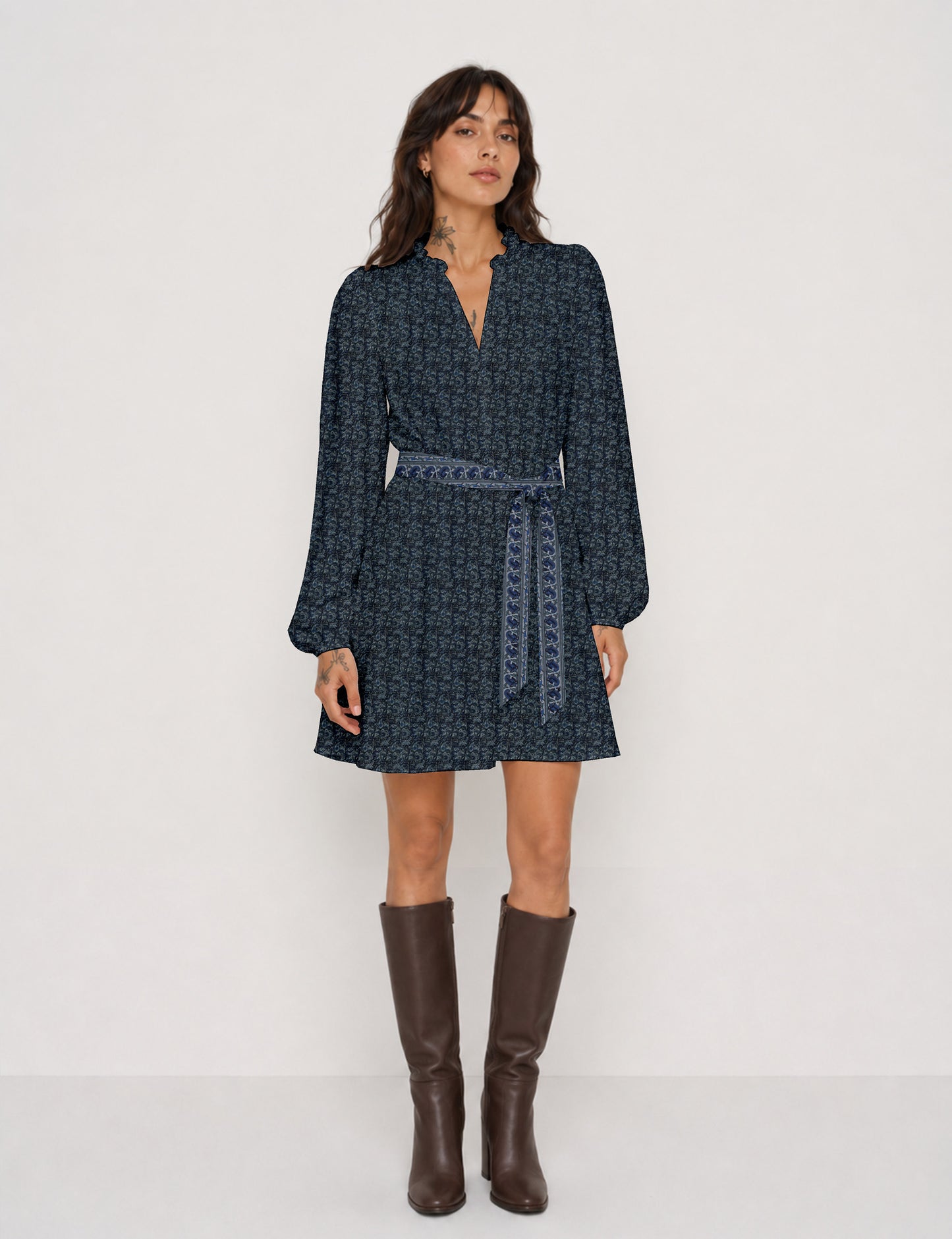 Swing dress with belt - Blue Tropical