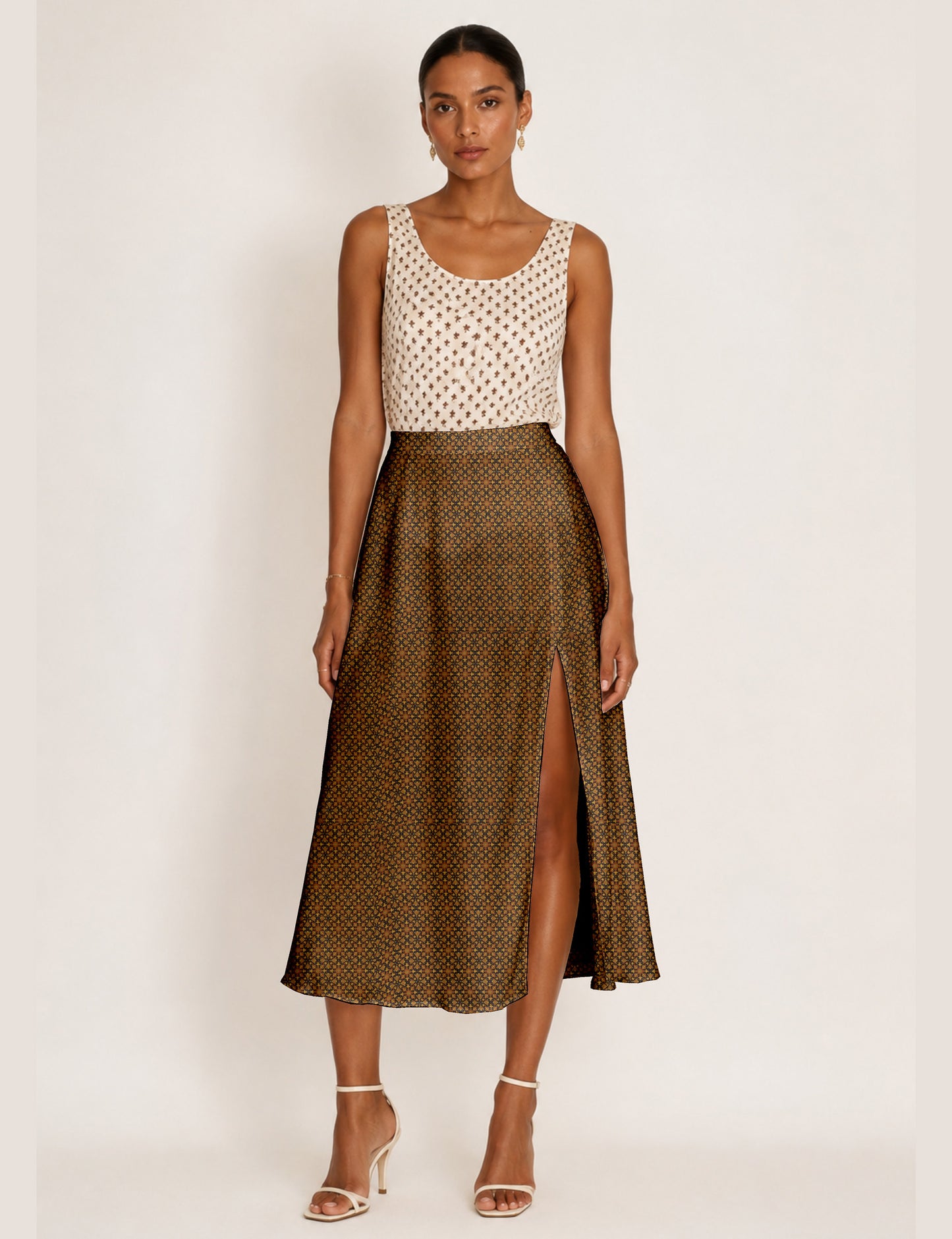 A line skirt with slit - Blue Tropical