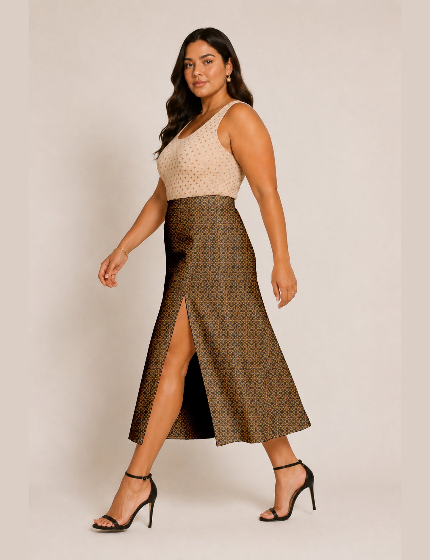 A line skirt with slit - Blue Tropical