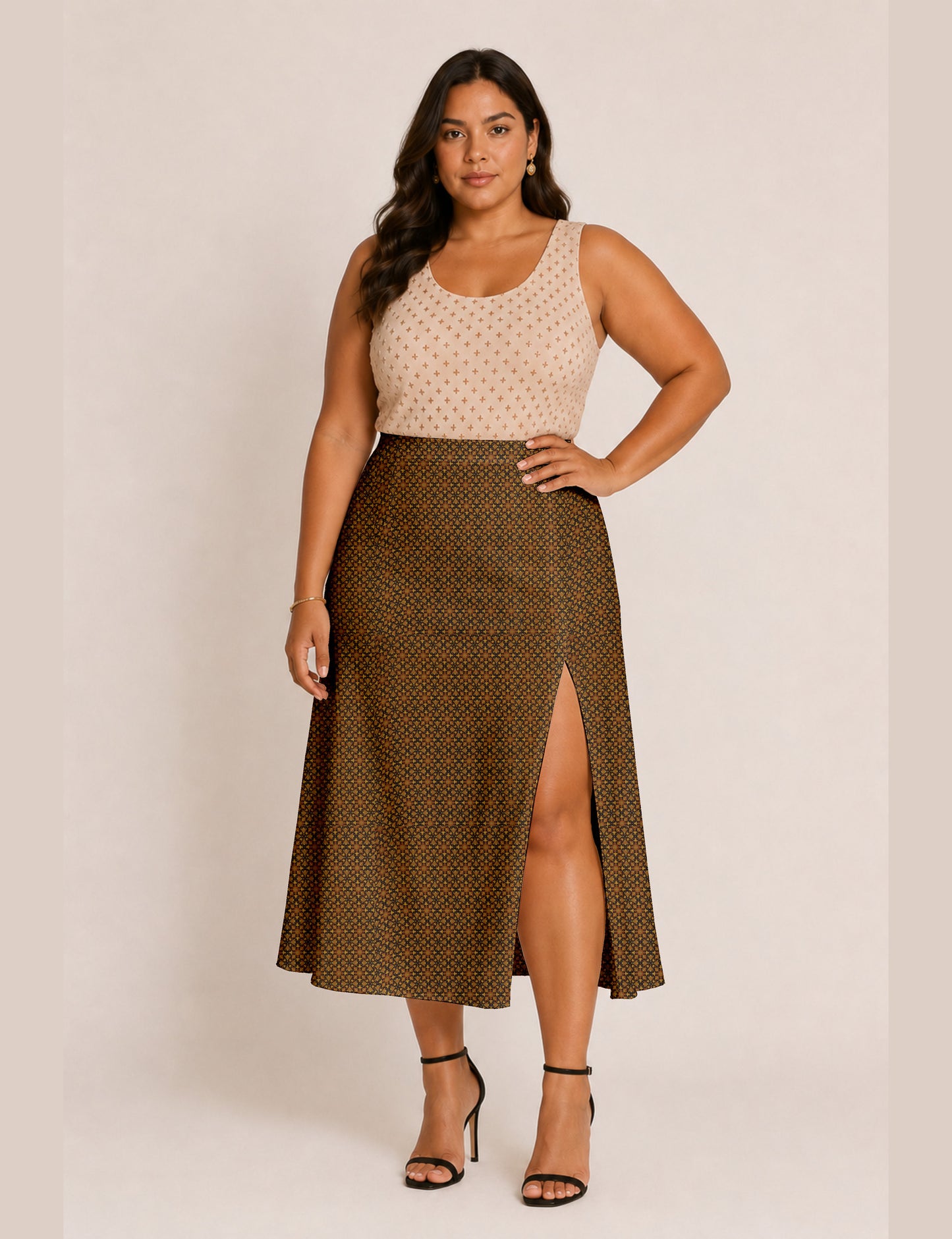 A line skirt with slit - Blue Tropical