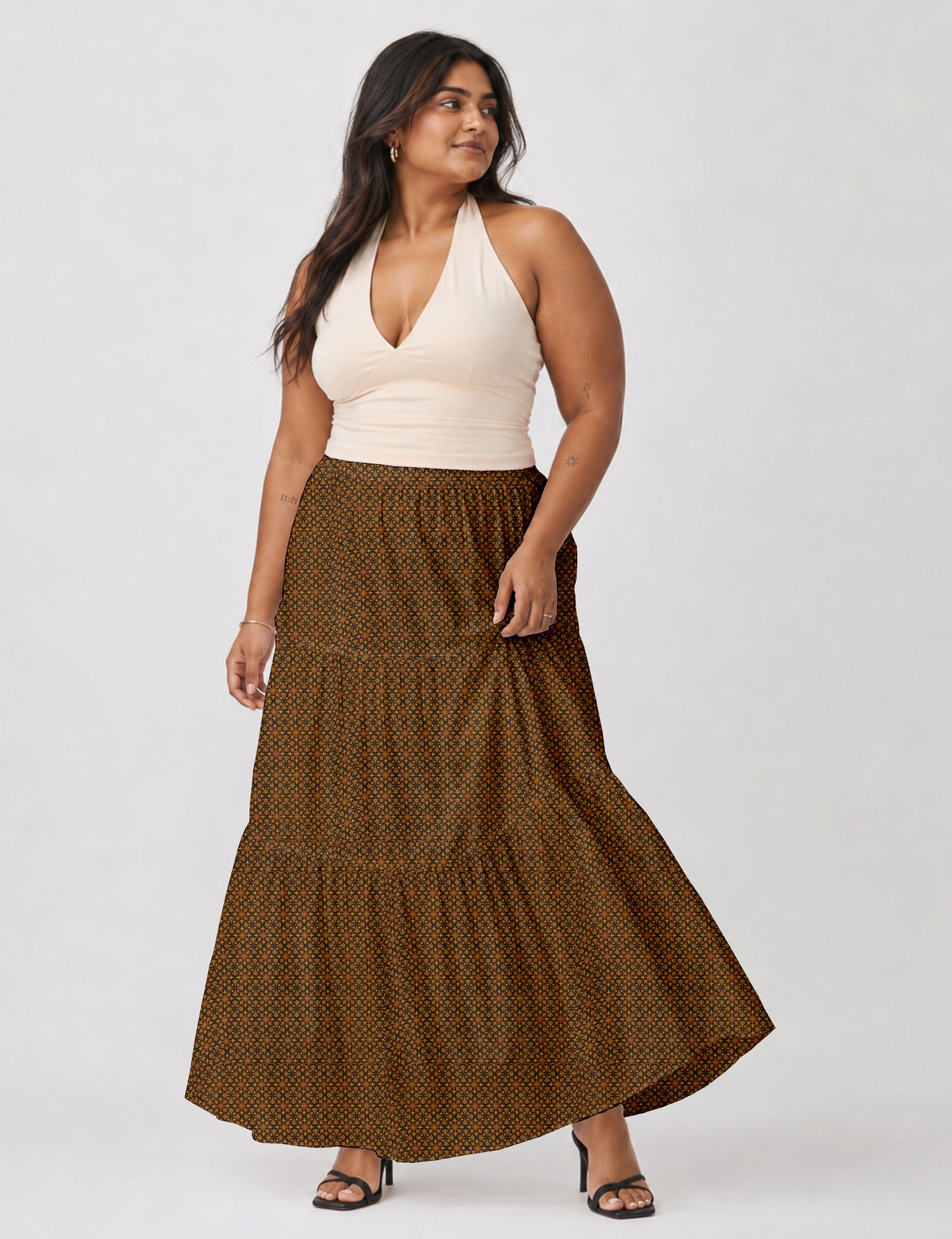 Midi Tiered Skirt - Blue Tropical