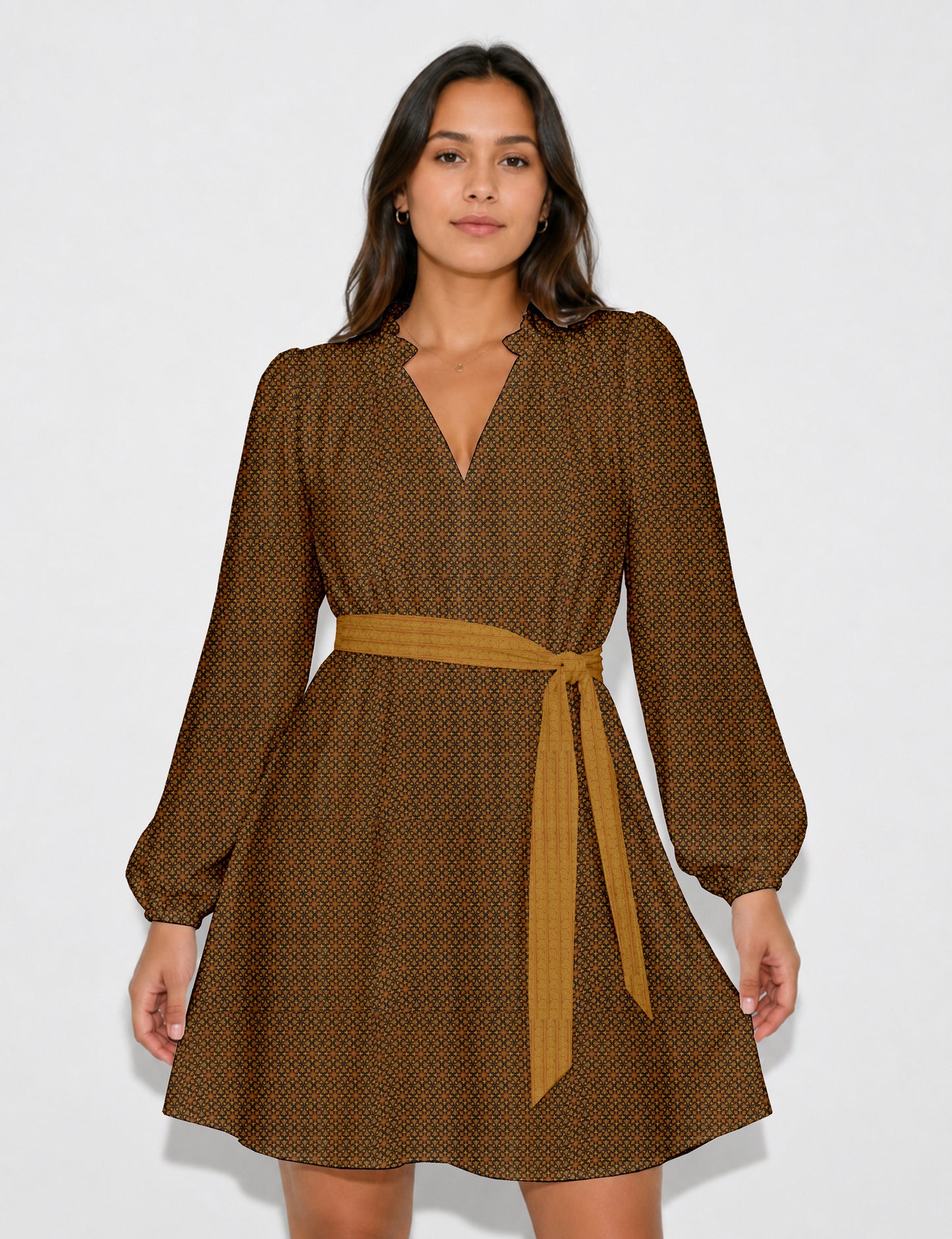 Swing dress with belt - Blue Tropical