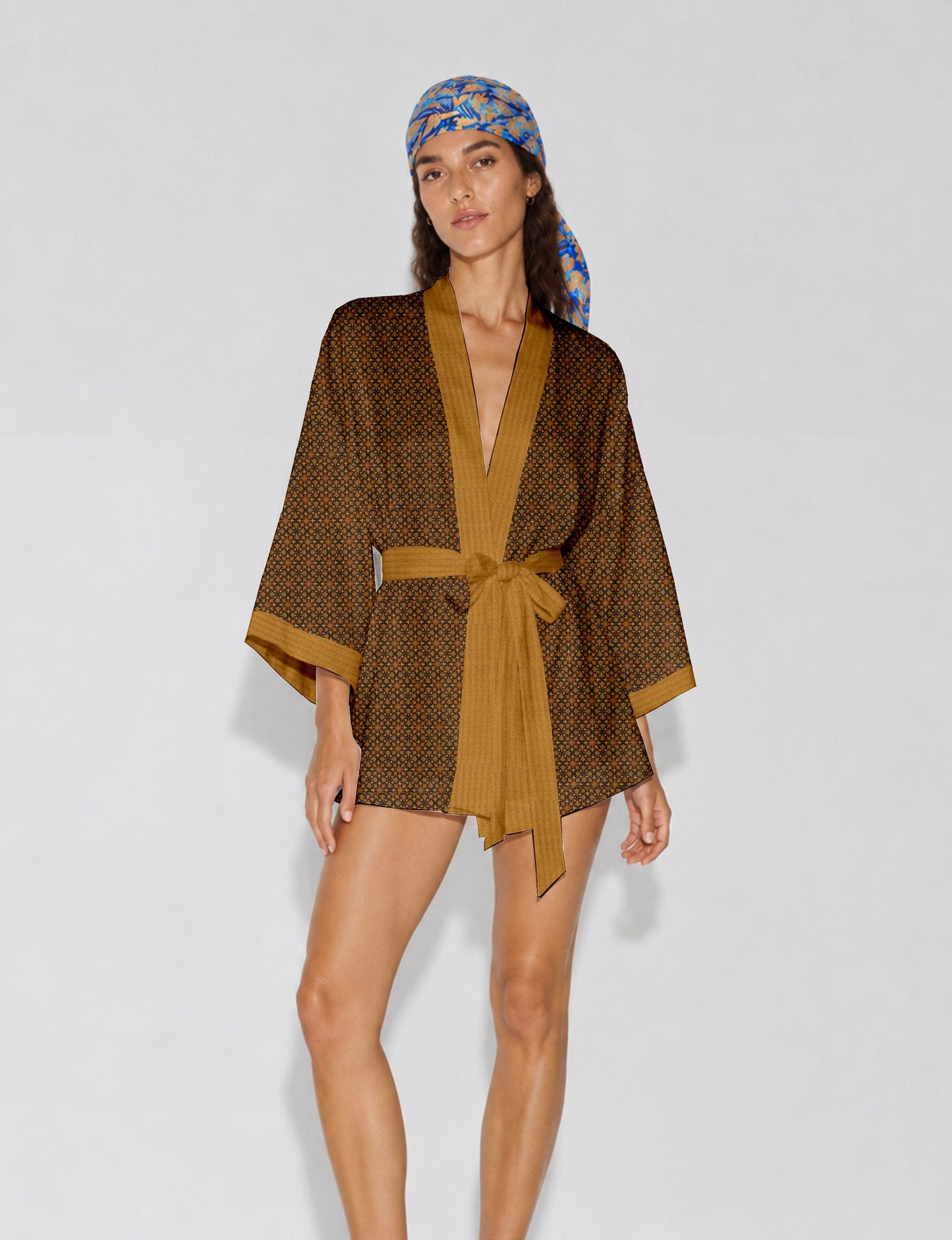 Short kimono robe - Blue Tropical