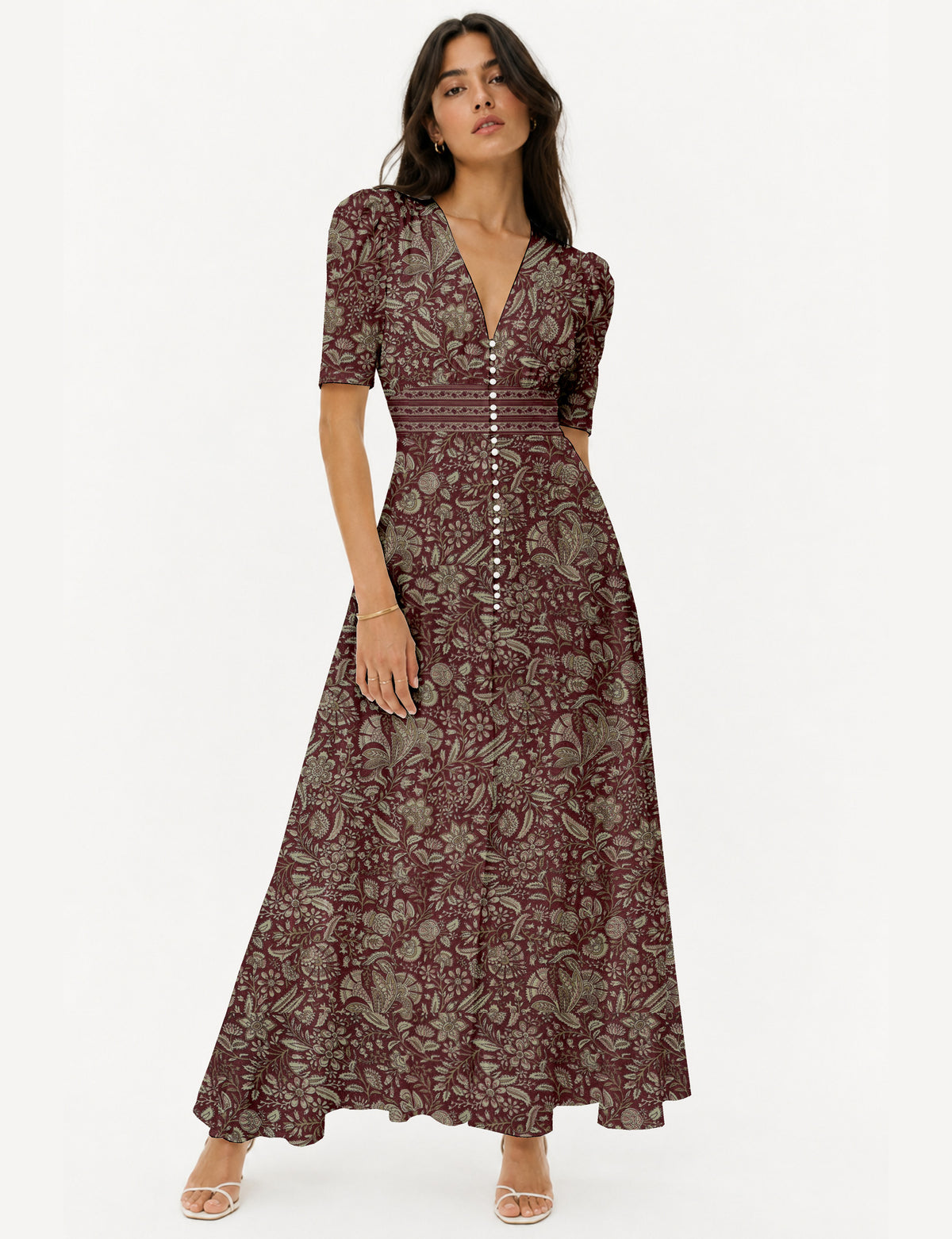 Maxi romantic dress - Brown Floral