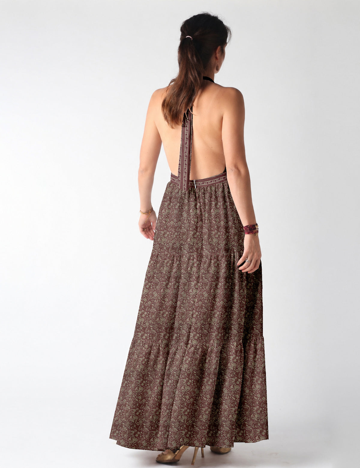 Flowy maxi tiered dress for vacations, brunch, and evening wear