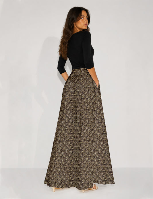 Wide Leg Palazzo Trousers - Brown Floral