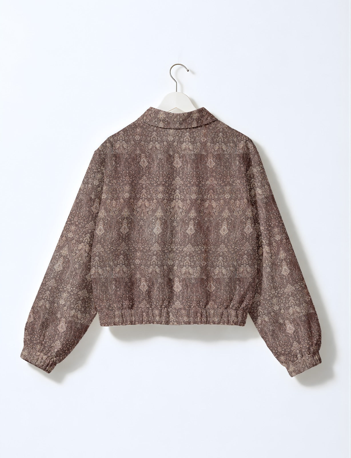 Love Bomber Jacket made from recycled fabric, featuring hand-stitched Aari embroidery. A unique piece of zero-waste clothing, part of the circular fashion movement. Designed with upcycled materials for a stylish yet environmentally friendly clothing choice.