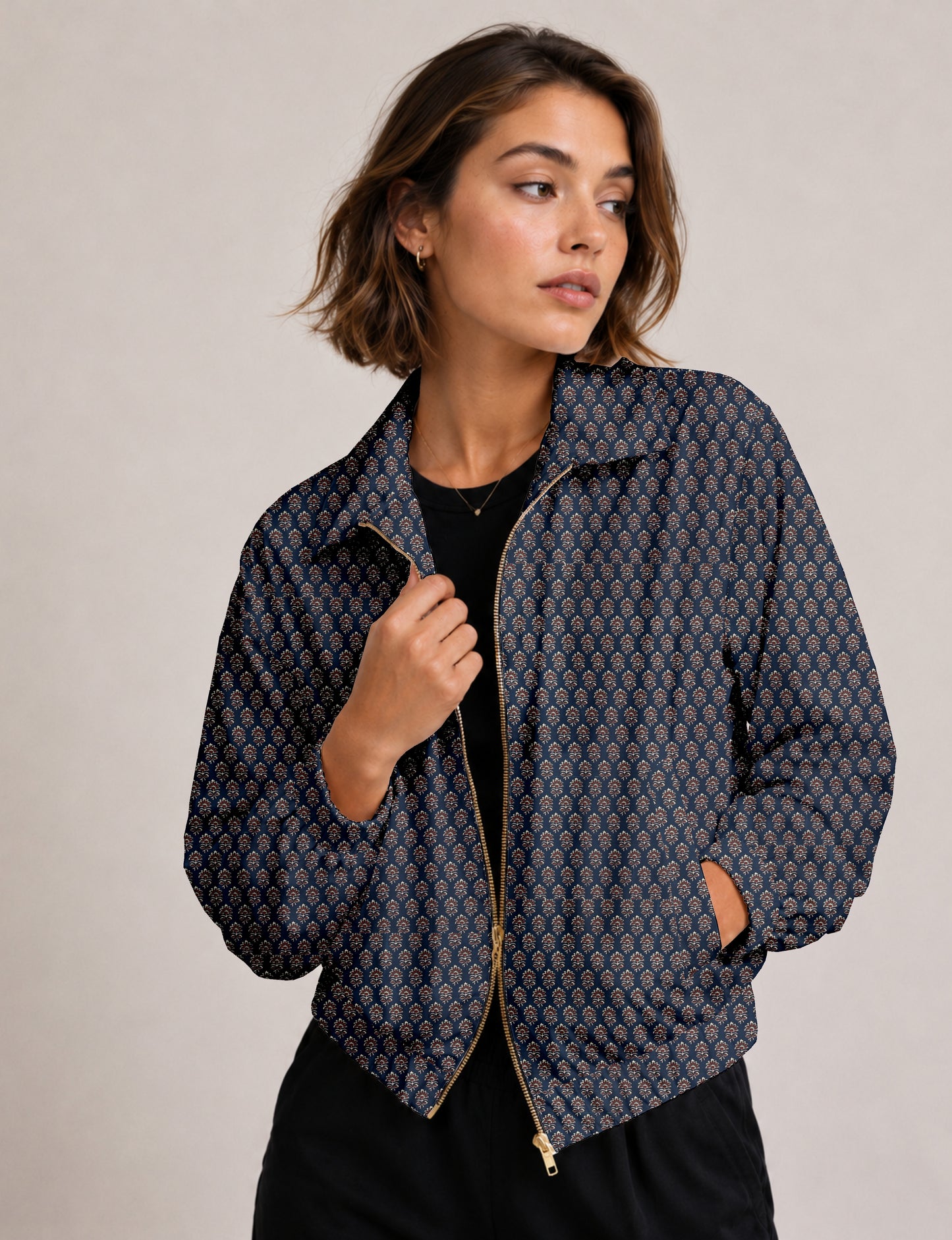 Bomber Jacket - Blue Floral