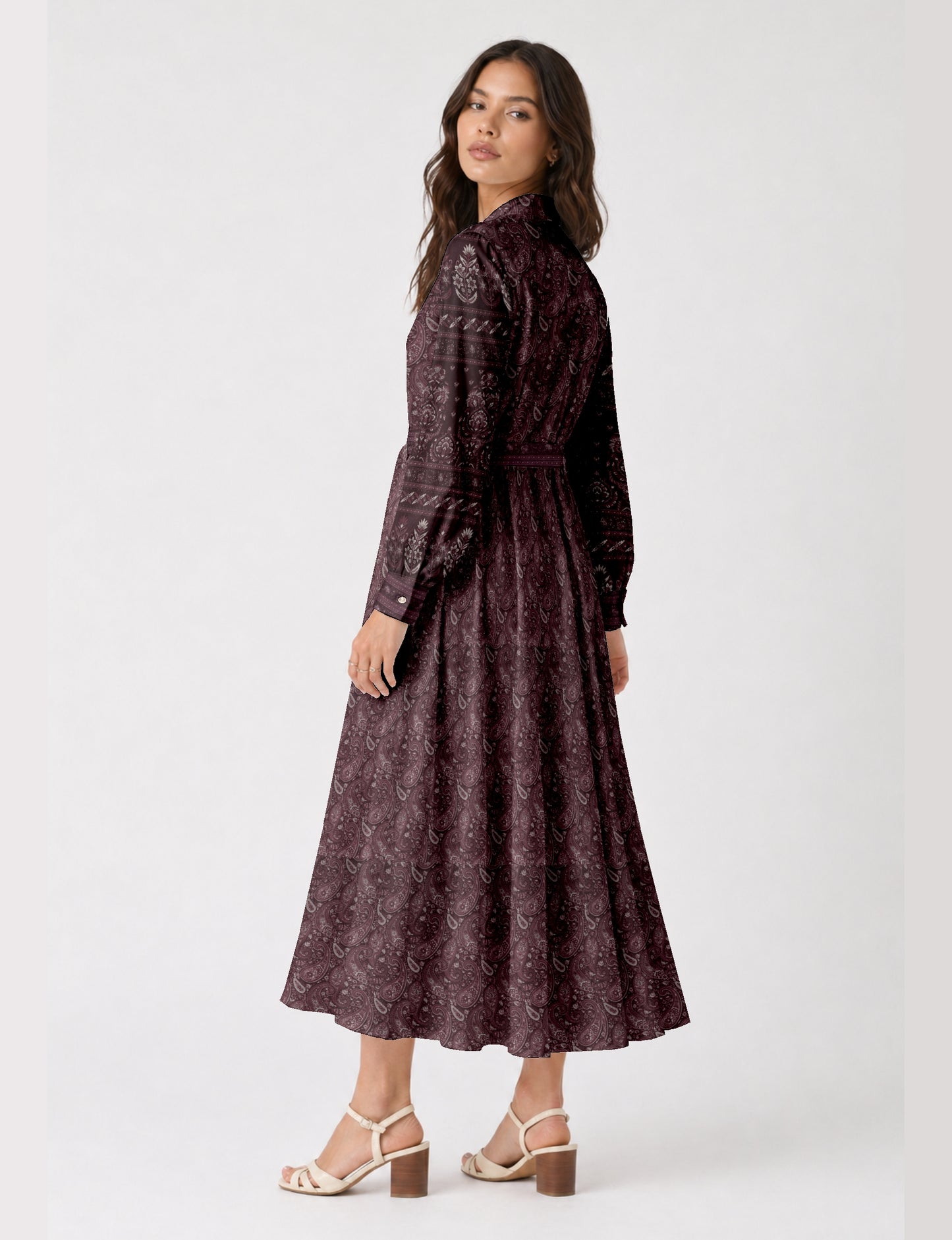 Long shirt dress by I was a Sari with A-line silhouette and tie belt