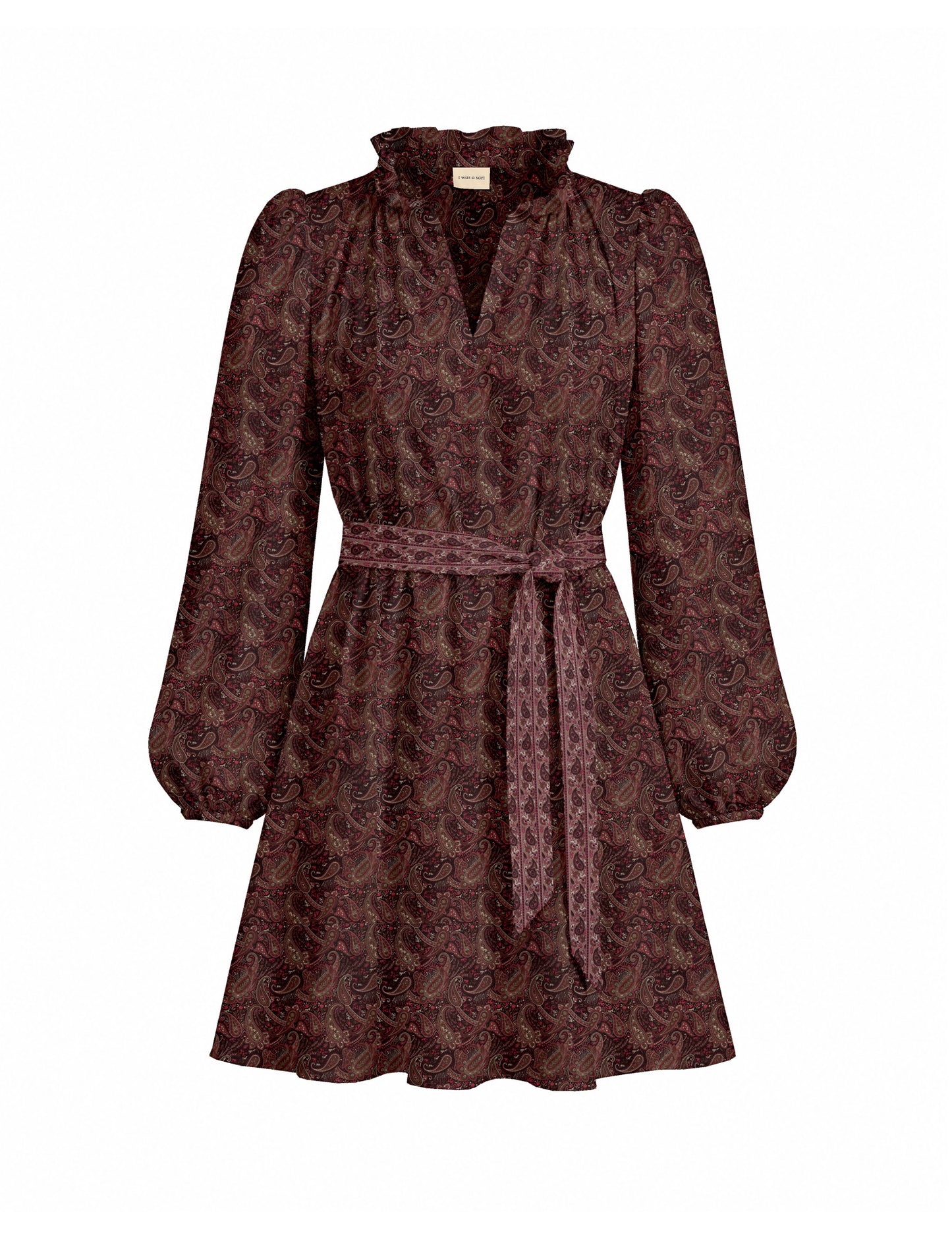Swing dress with belt - Brown Paisley