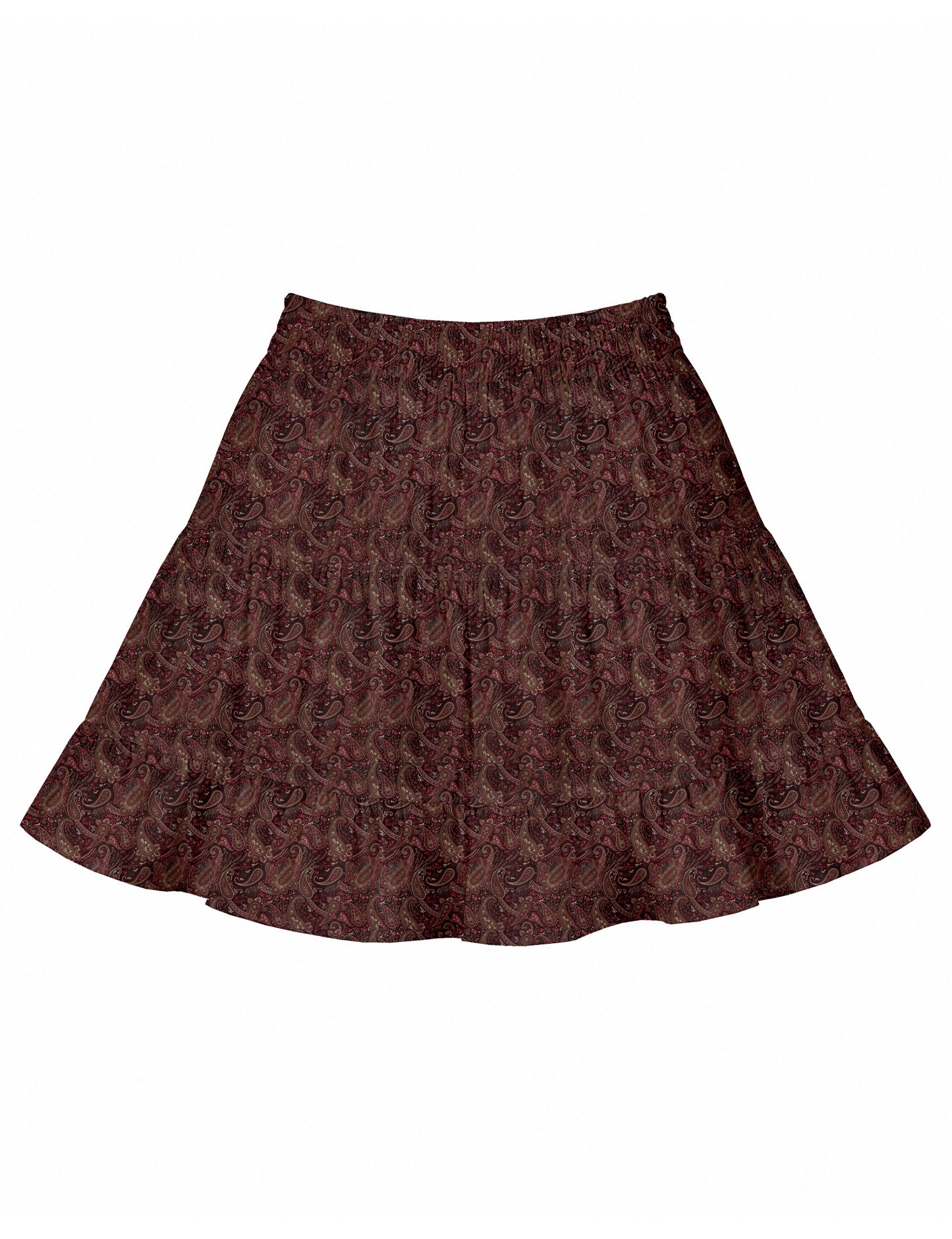 Short tiered skirt with a fitted waistband, knife pleats, softly flared silhouette, side seam pockets, and above-the-knee length.
