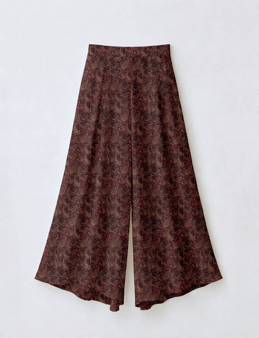 Wide Leg Palazzo Trousers - Brown Paisley