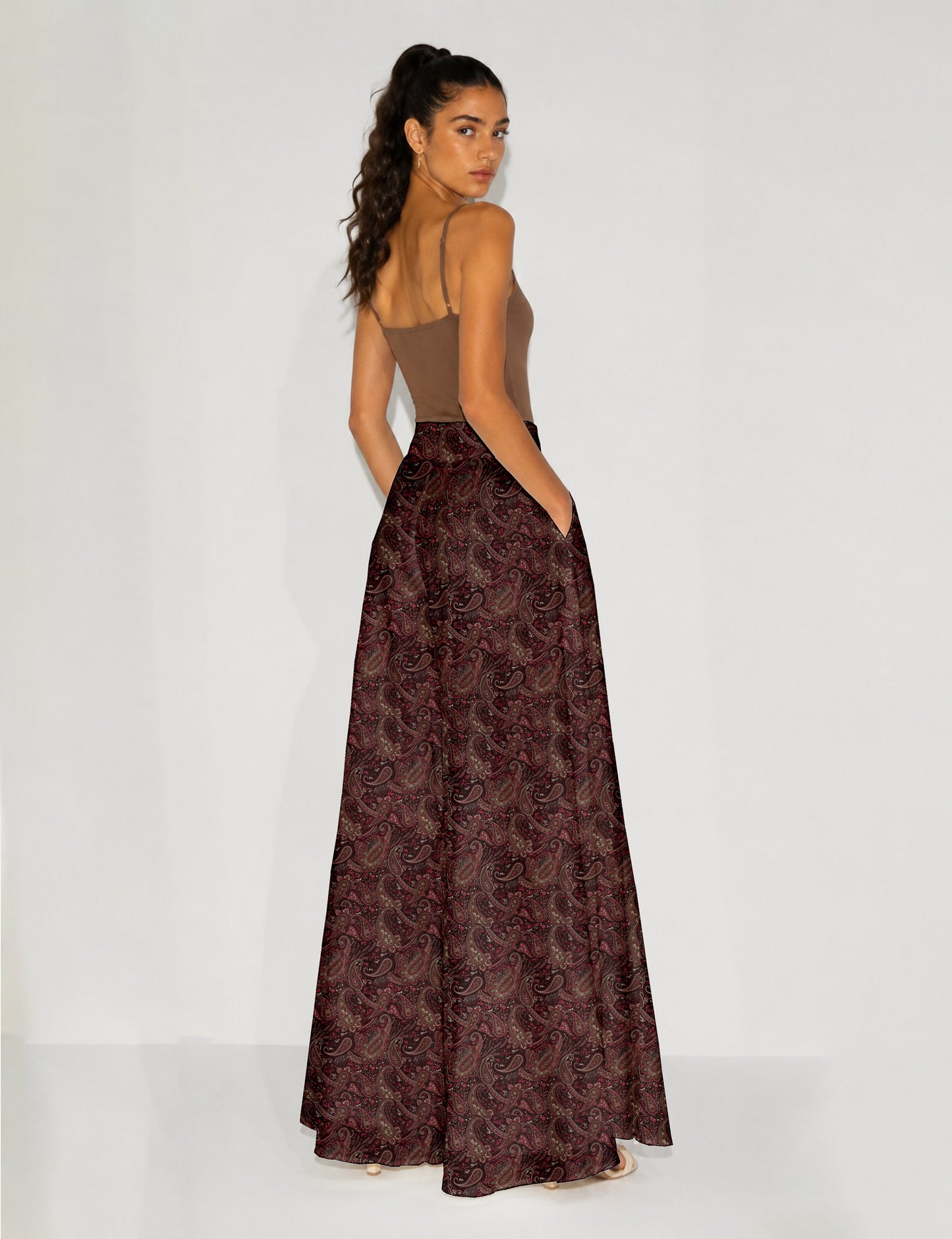 Wide Leg Palazzo Trousers - Brown Paisley